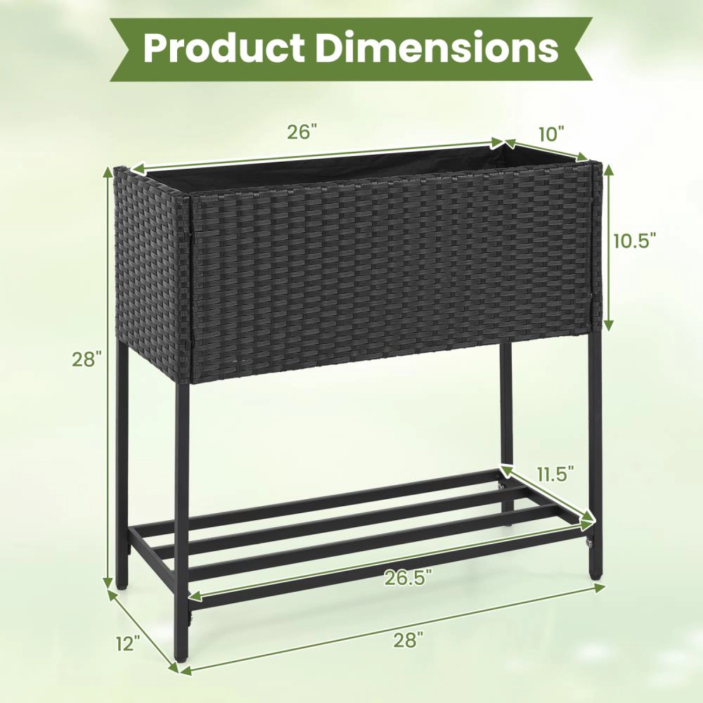 Hivvago Elevated Garden Planter with Rattan Finish Bottom Shelf