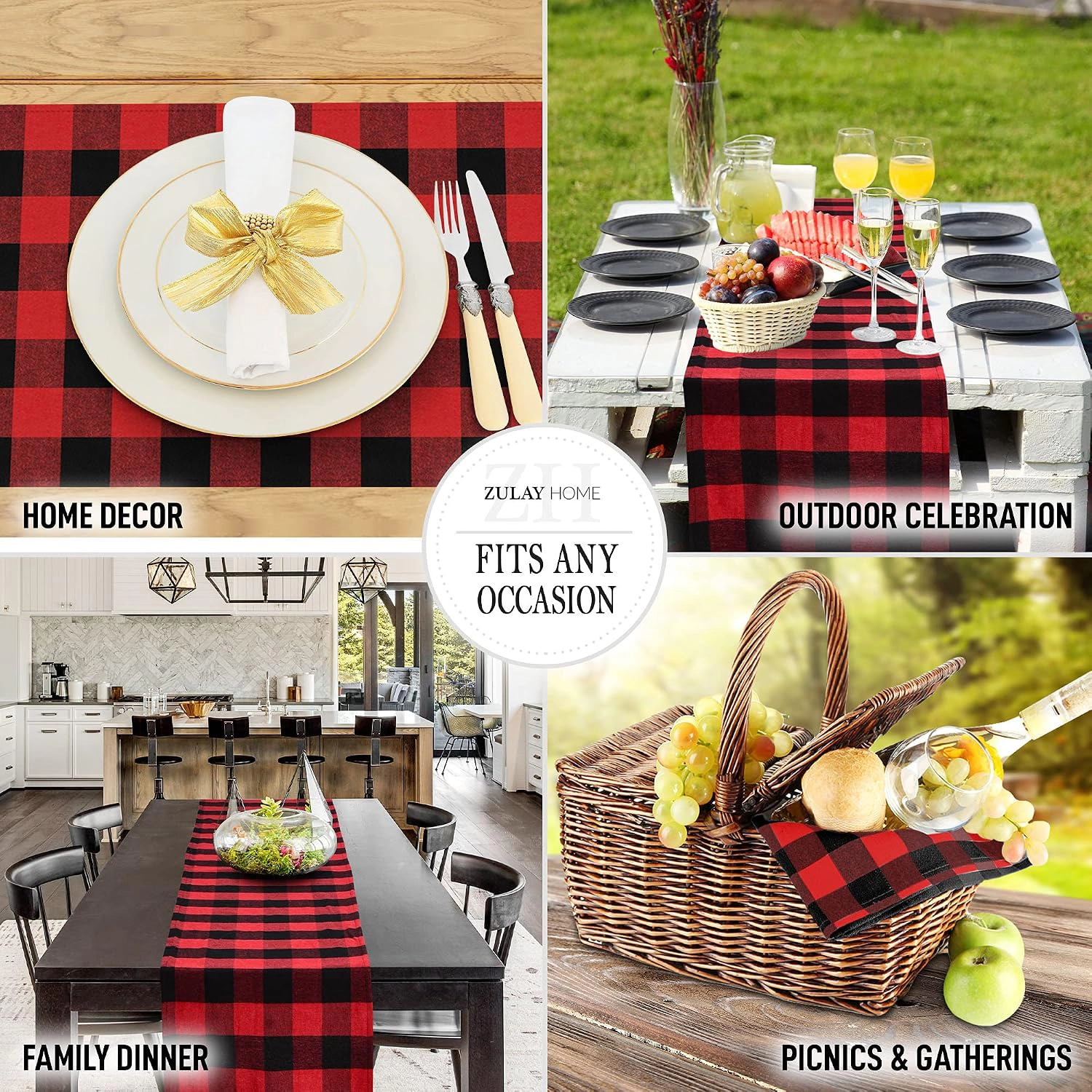 Zulay Home 14"x72" Table Runner - Thick Poly Cotton Buffalo Plaid Runners