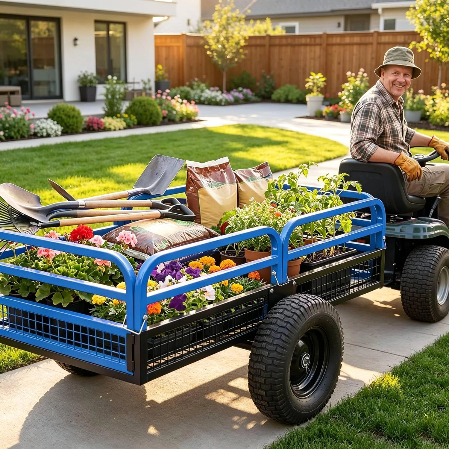 1500LB Heavy Duty ATV/UTV Dump Trailer, Towable Garden Wagon Cart for Lawn Tractor & Mower