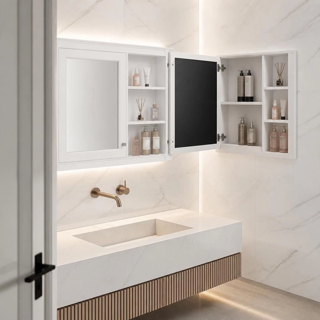 ELEMENT ACE Wall Mounted Bathroom Storage Cabinet with Glass Shelf Space Saving Organizer for Daily Bathroom Essentials