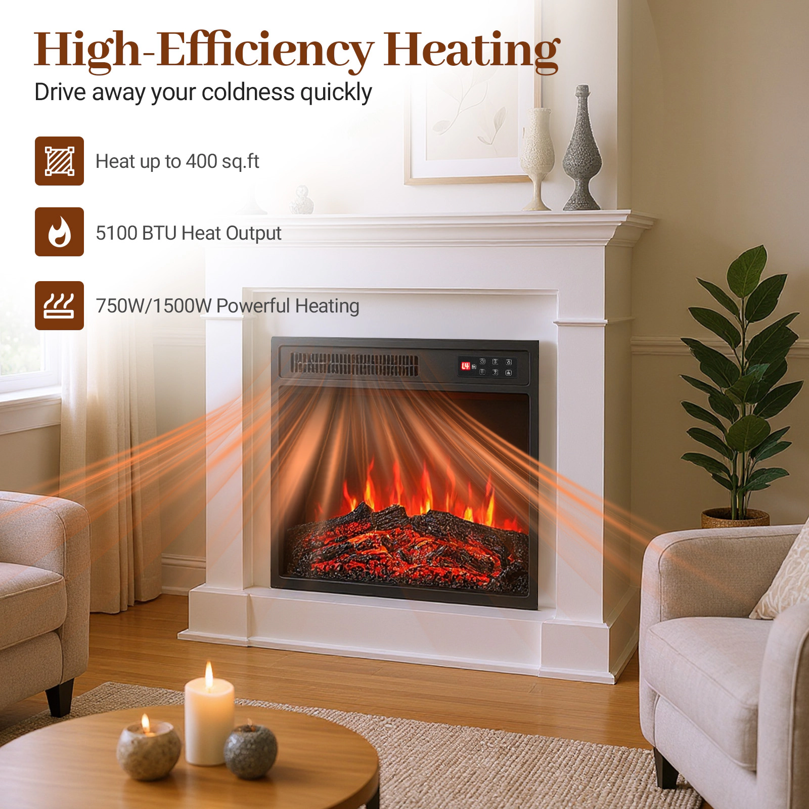 SlickBlue 18 Inch Electric Fireplace Insert with Remote Control Heater