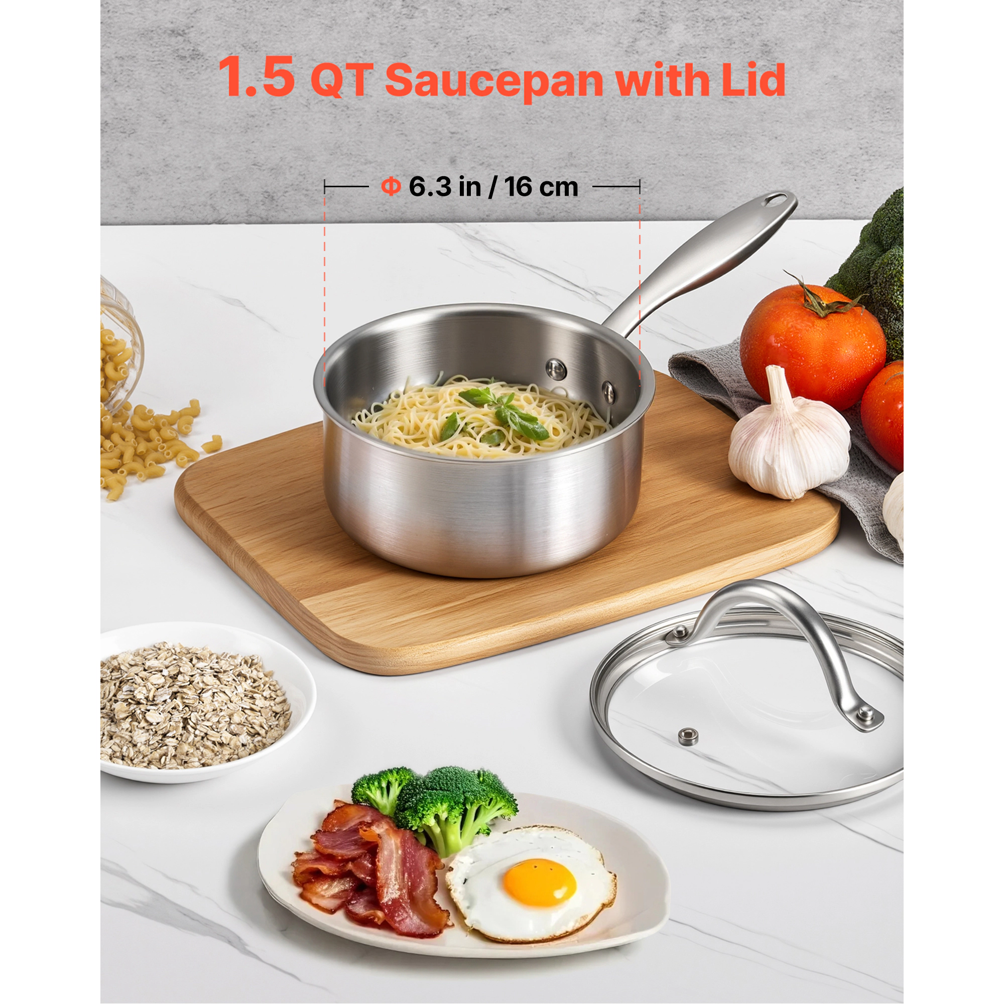 HONGGE Saucepan, Stainless Steel Saucepan with Glass Lid, Multipurpose Nonstick Stainless Steel