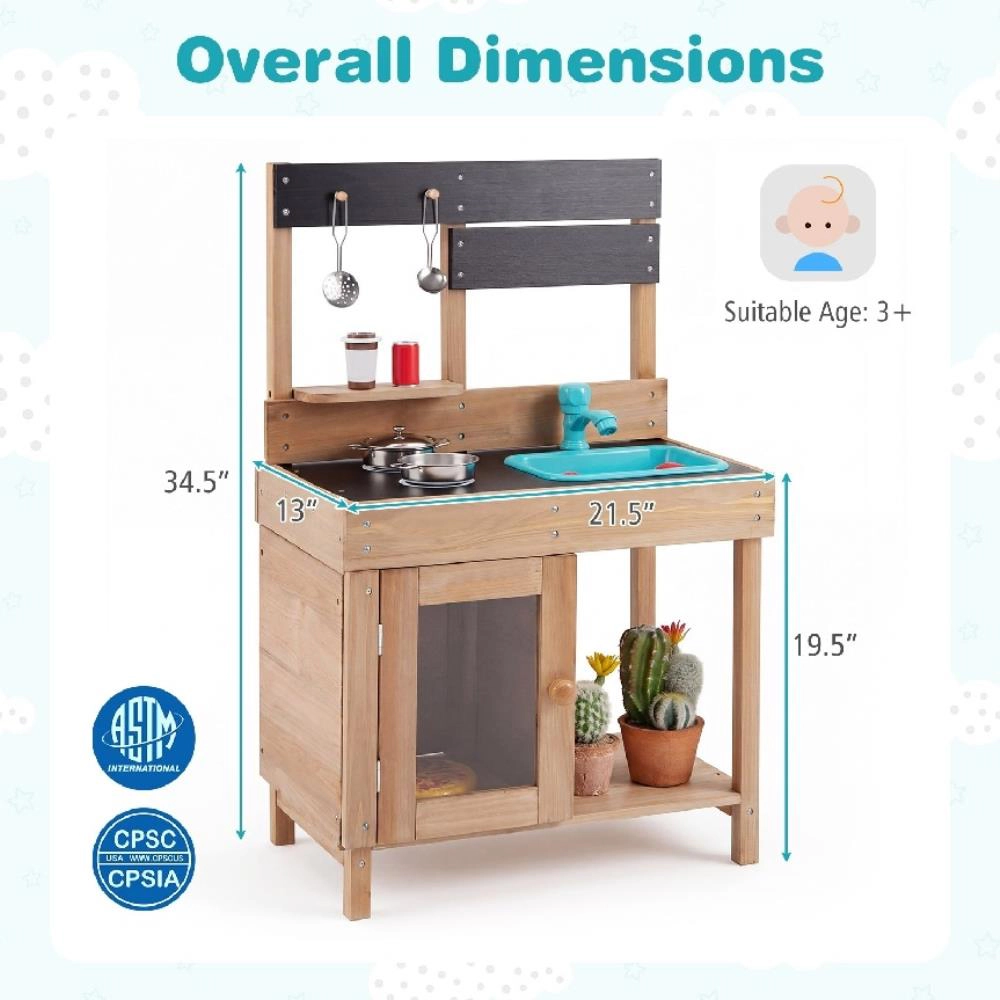 Hivvago Wooden Play Pretend Kitchen with Stoves Storage Cabinet and Shelf