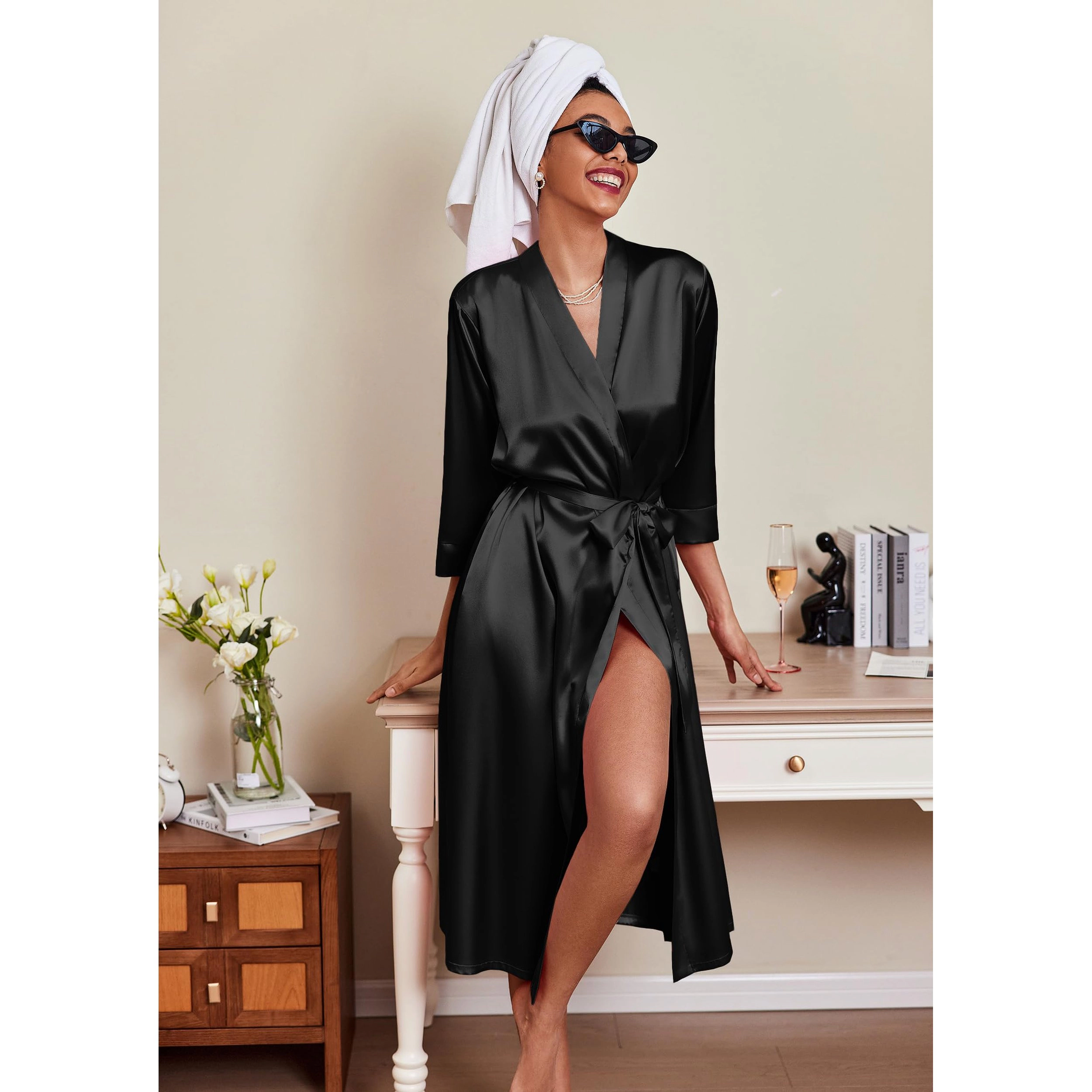 Ekouaer Silk Robes for Women Long Satin Bride Bridesmaid Wedding Party Lightweight