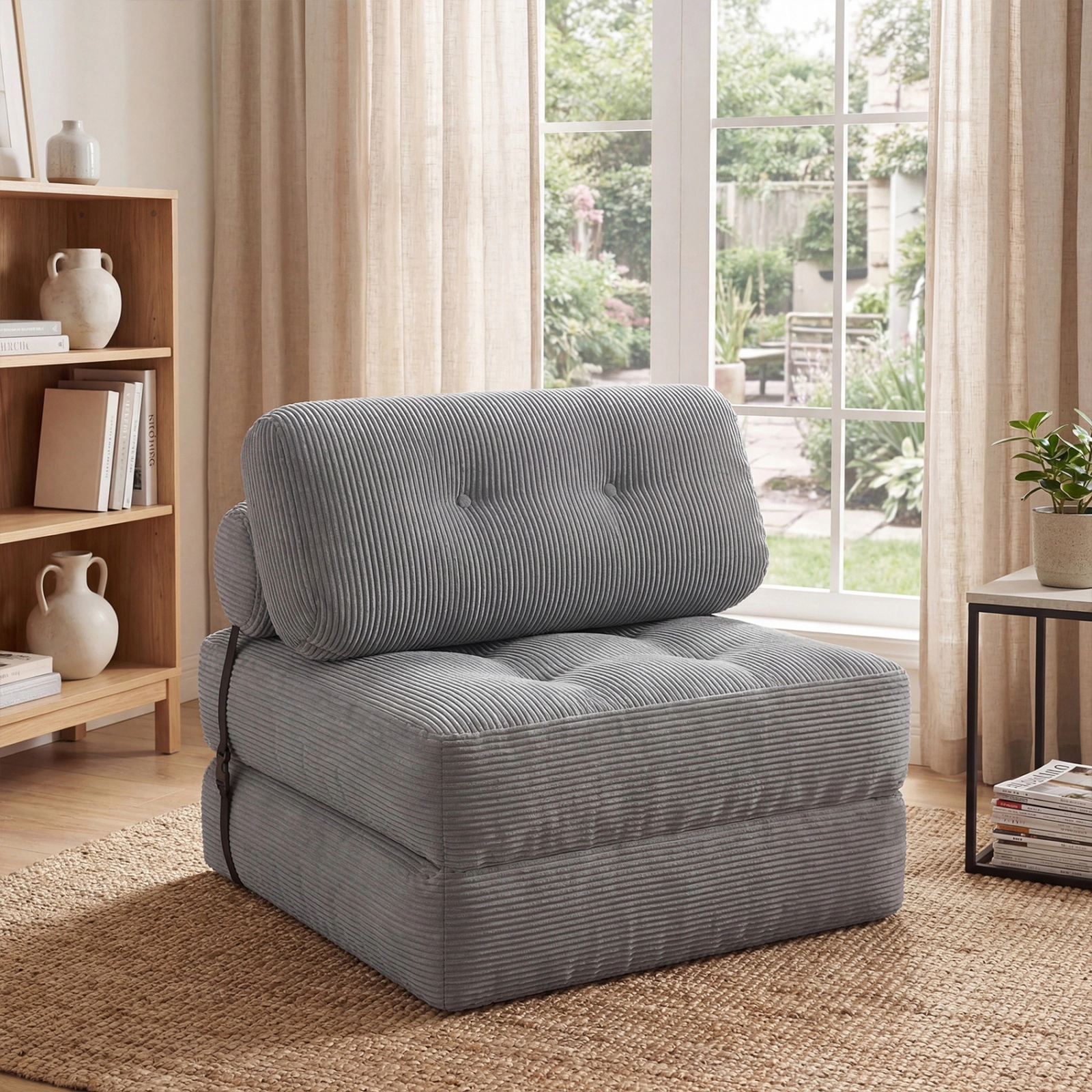 SUGIFT 3-in-1 Corduroy Folding Sofa Bed Pillow & Back Support 355-lb Capacity 68-in Bed Beige Black Gray Navy Blue Pink