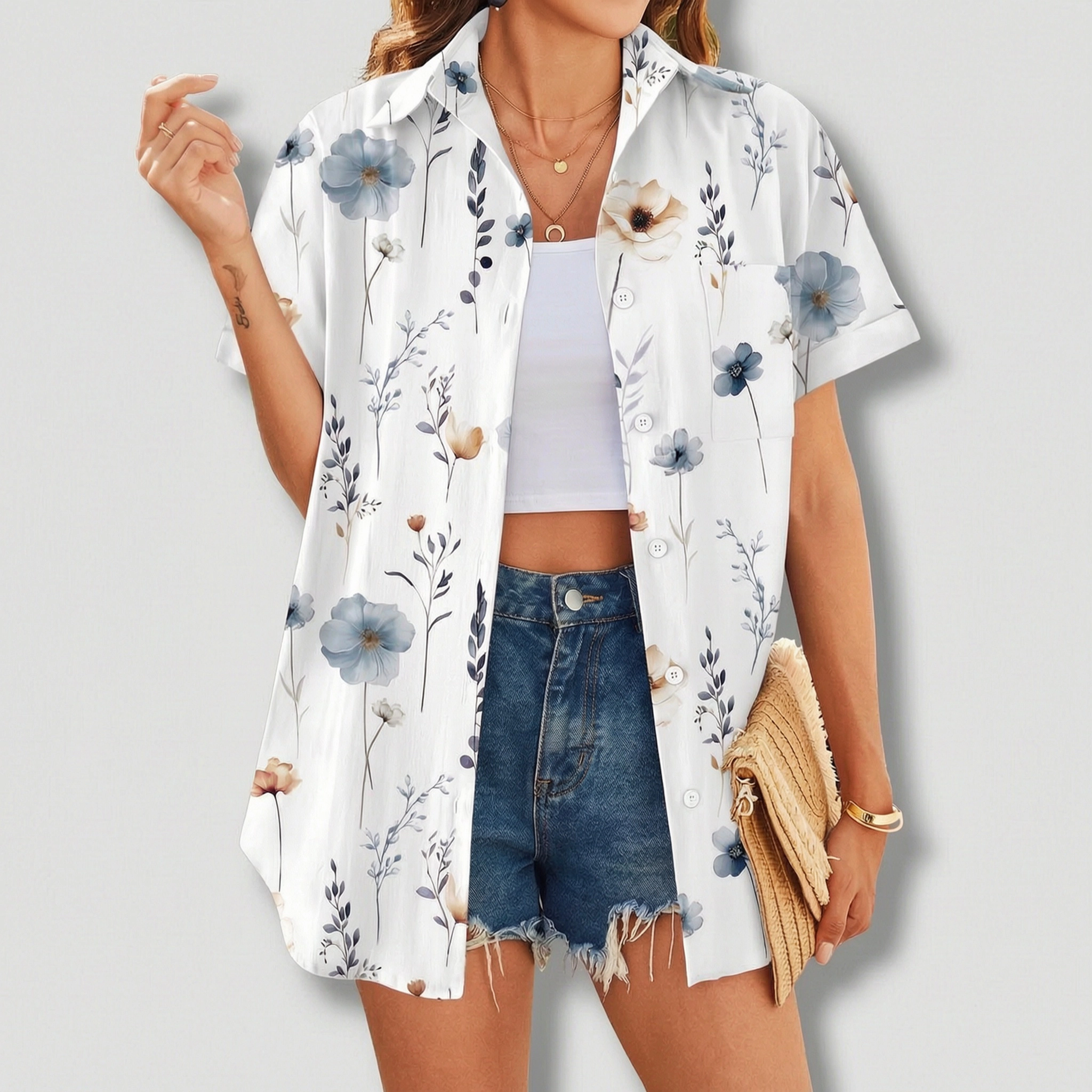 Zeagoo Womens Boho Hawaiian Shirt Short Sleeve Tropic Button Up Blouse Beach Vacation Casual Tops