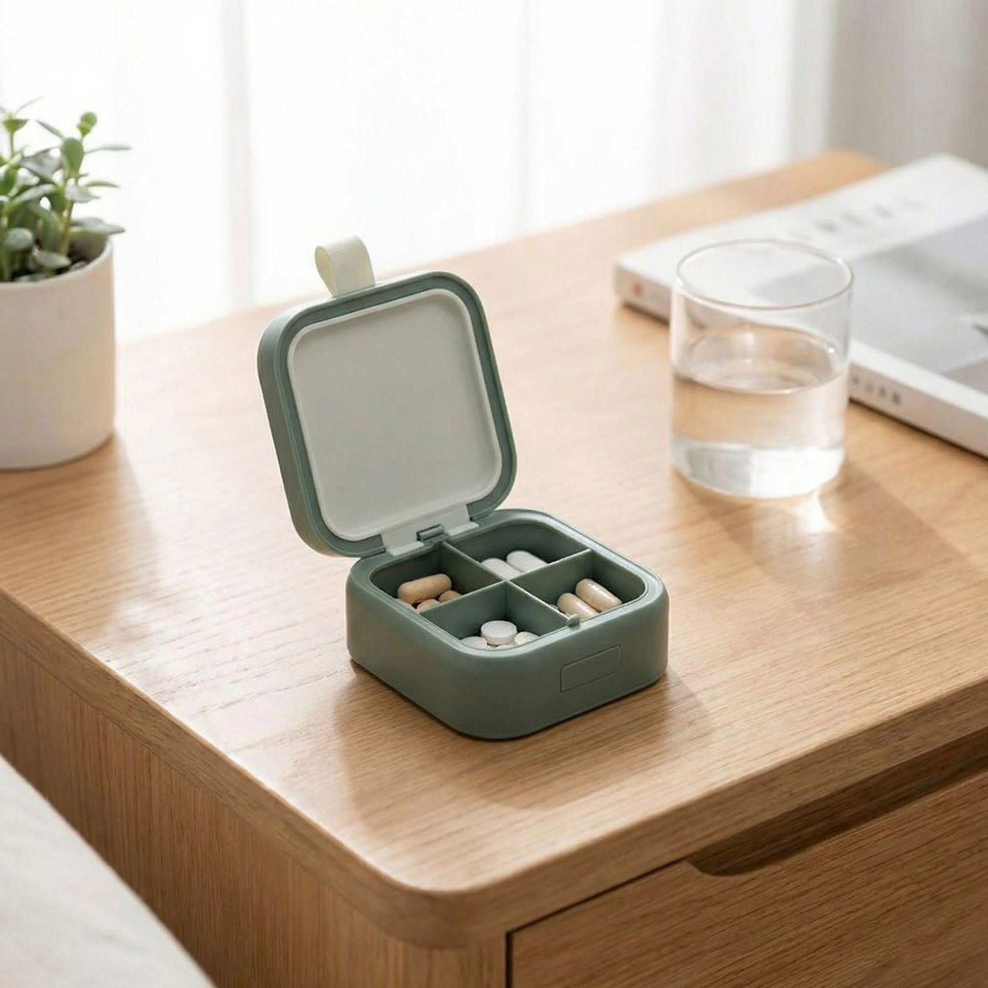 Alilang Women Compact Pill Organizer Case with 4 Compartments Portable Medication Storage Flip Lid Mini Travel Design 2.
