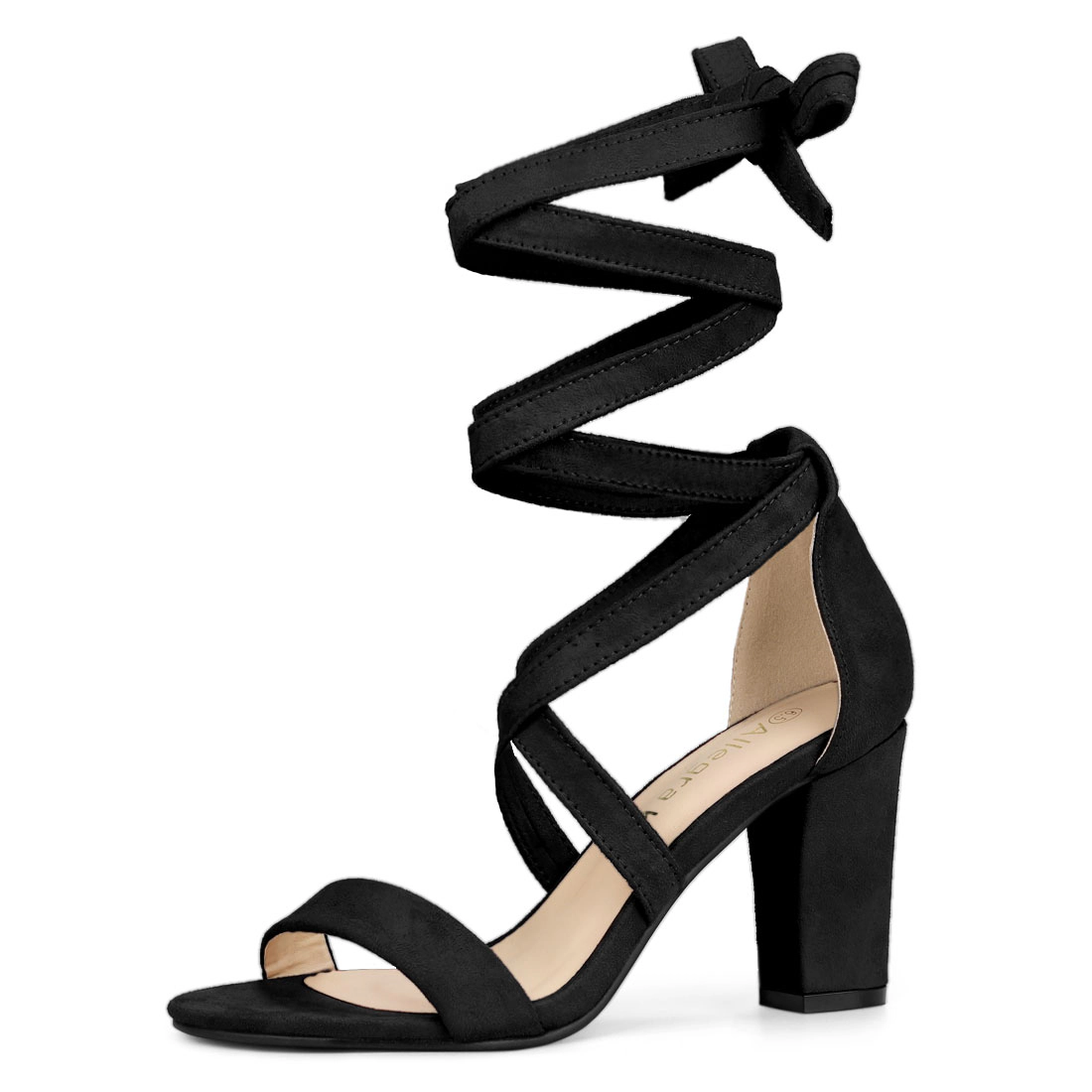 BLISSFUL STEP Women Faux Suede Non-Slip Padded Lace Up Chunky Heel Sandals