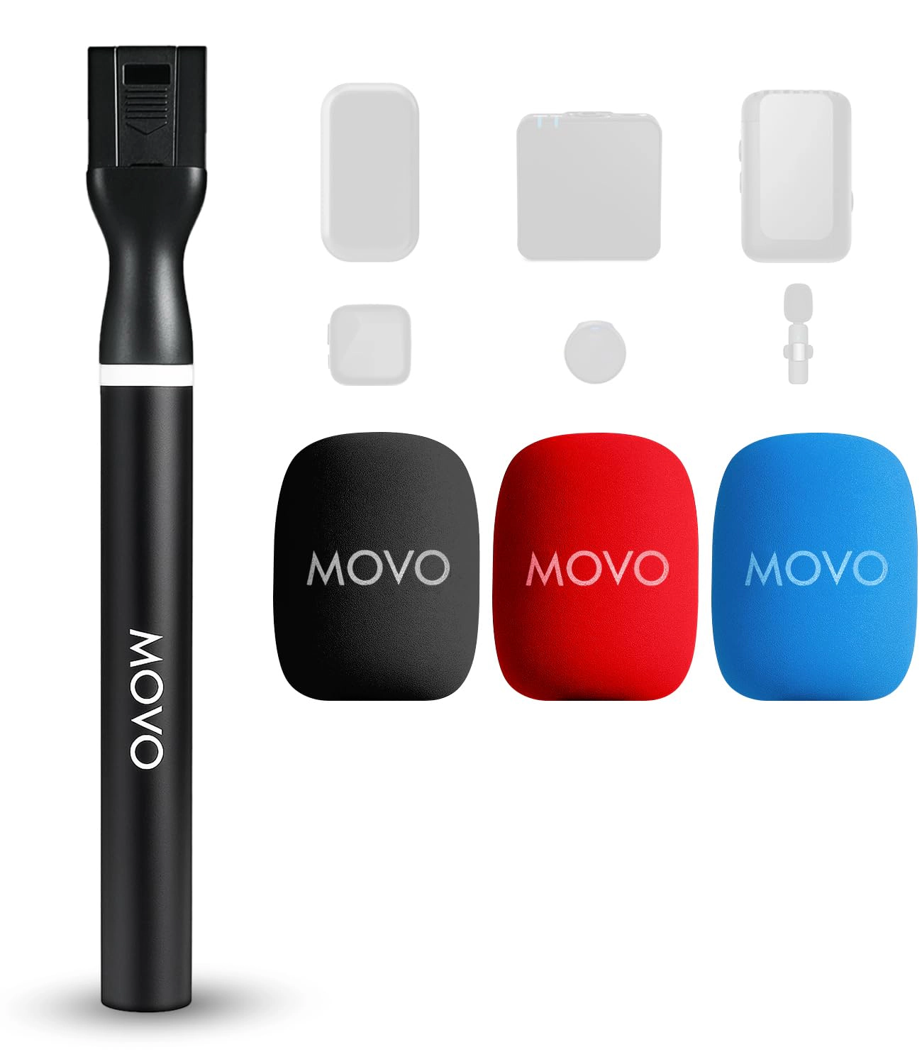 Movo WMX-HM2 Handheld Interview Mic Adapter for Wireless Microphones with 3 Color Windscreens