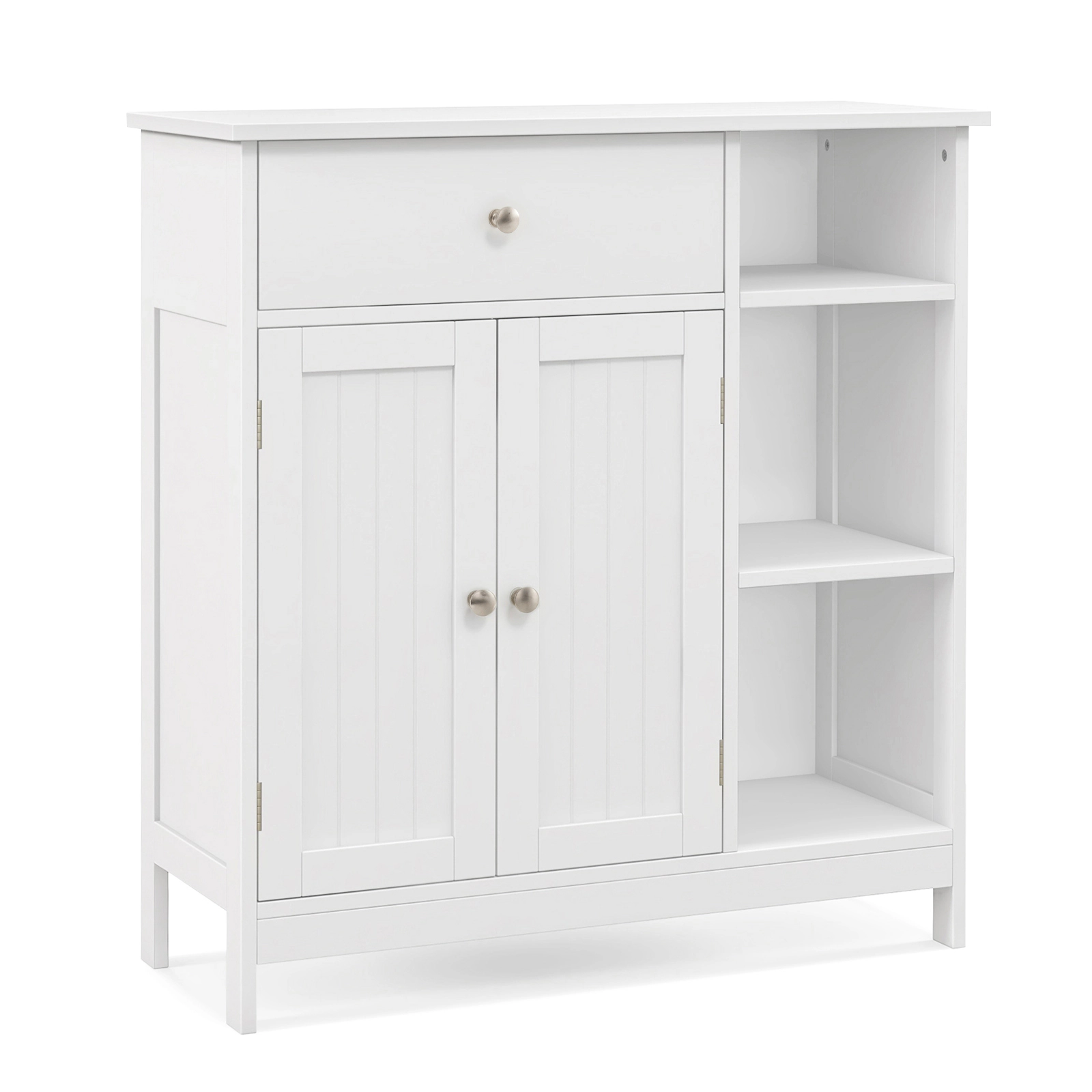 Slickblue White Storage Cabinet with Drawer, Adjustable Shelf and Open Shelves