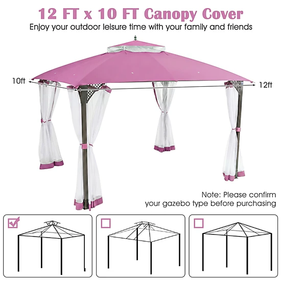 SUGIFT 10-ft x 12-ft Pink Gazebo Replacement Canopy Cover with Double Roof Mesh Vent and Waterproof Top
