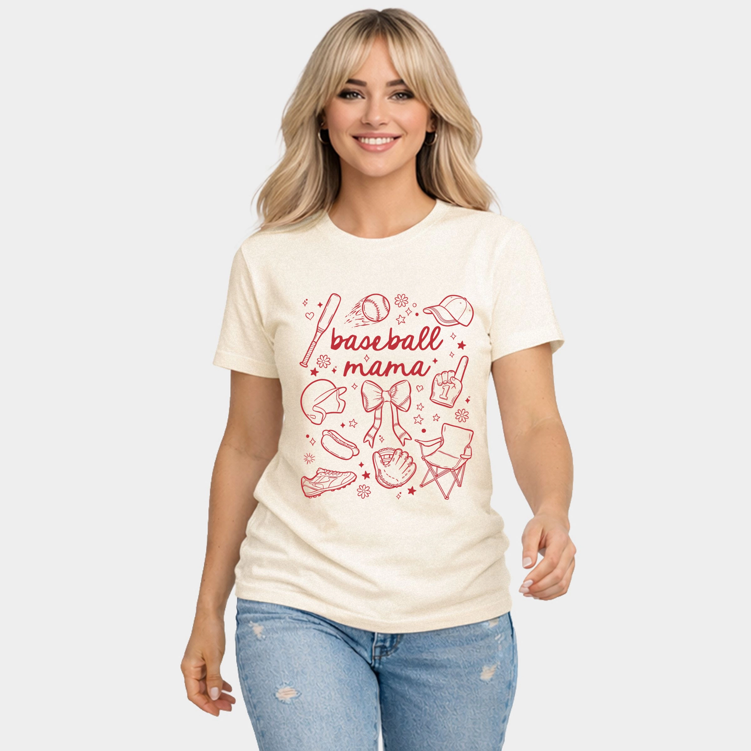 Simply Sage Market - Baseball Mama Sketched Collage Women's Short Sleeve Graphic T-Shirt