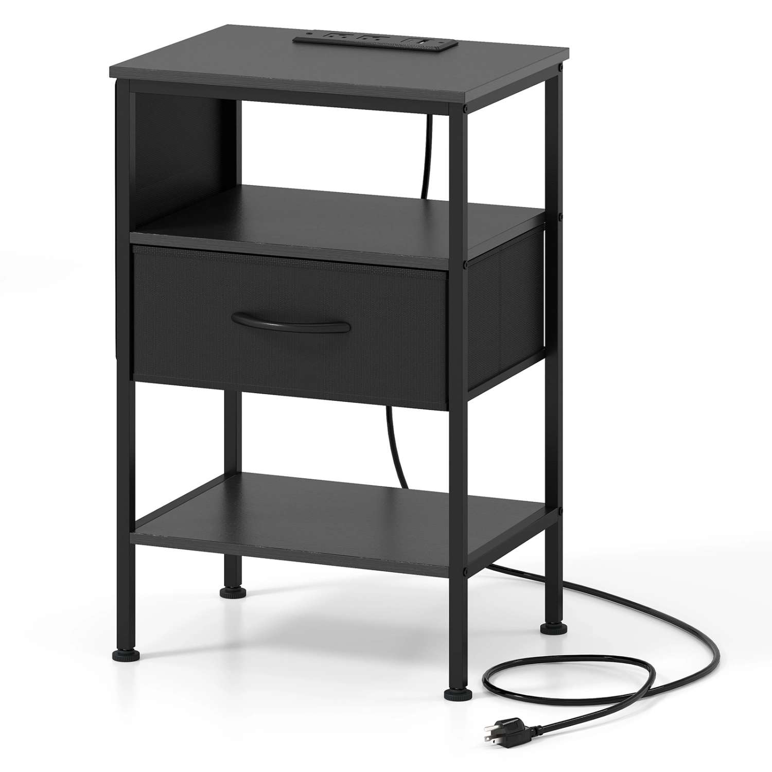 Hivvago Nightstand with Charging Station 24.5 inch Modern Bedside Table Fabric Drawer