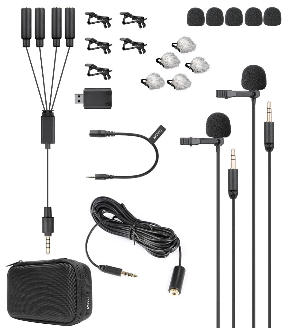 Movo VersaLav-V2 Lavalier Microphone Set for Smartphones, Computer, DSLR or Mirrorless Camera with Two Lapel