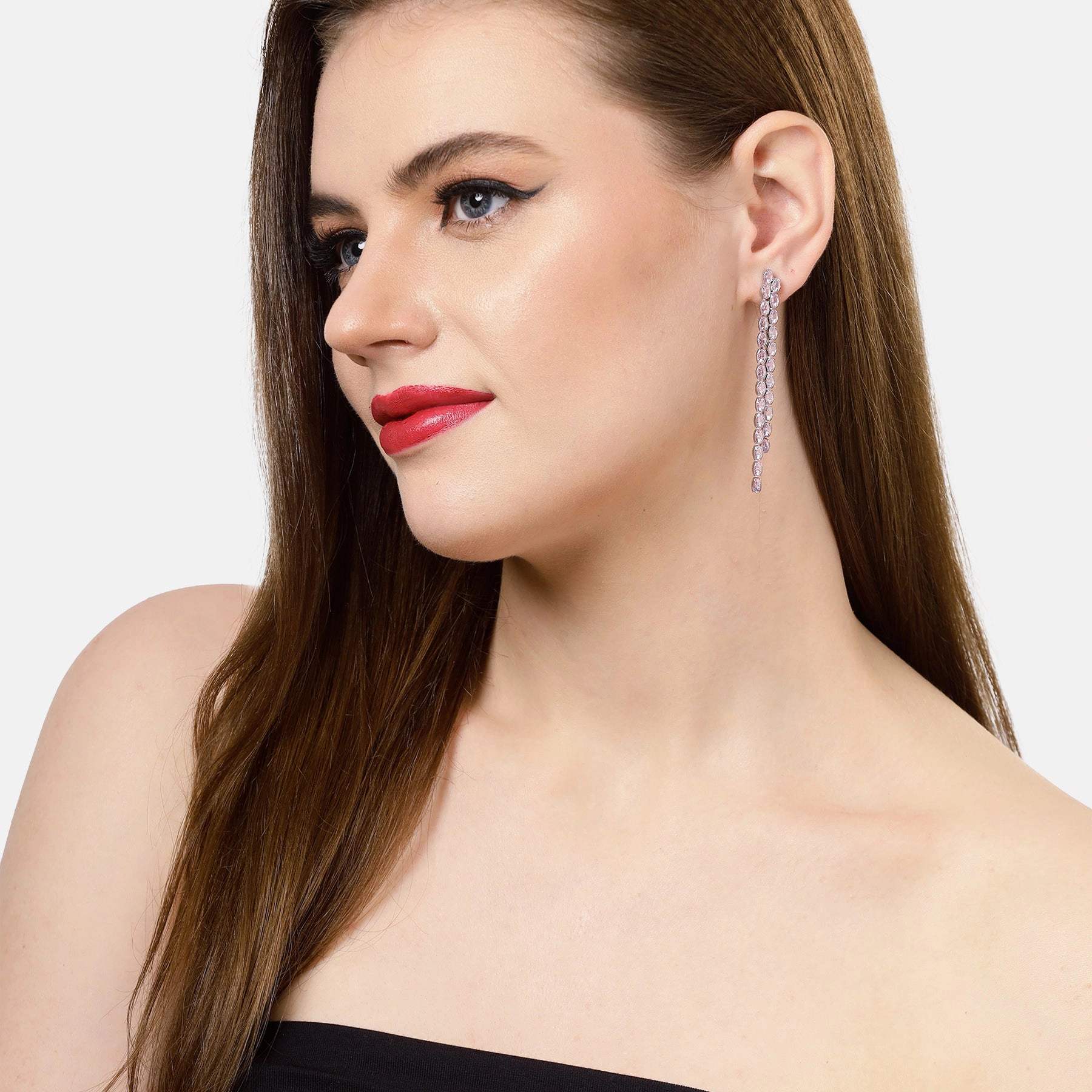 AGP PARIS Womens Light Pink Double Long Drop Earrings