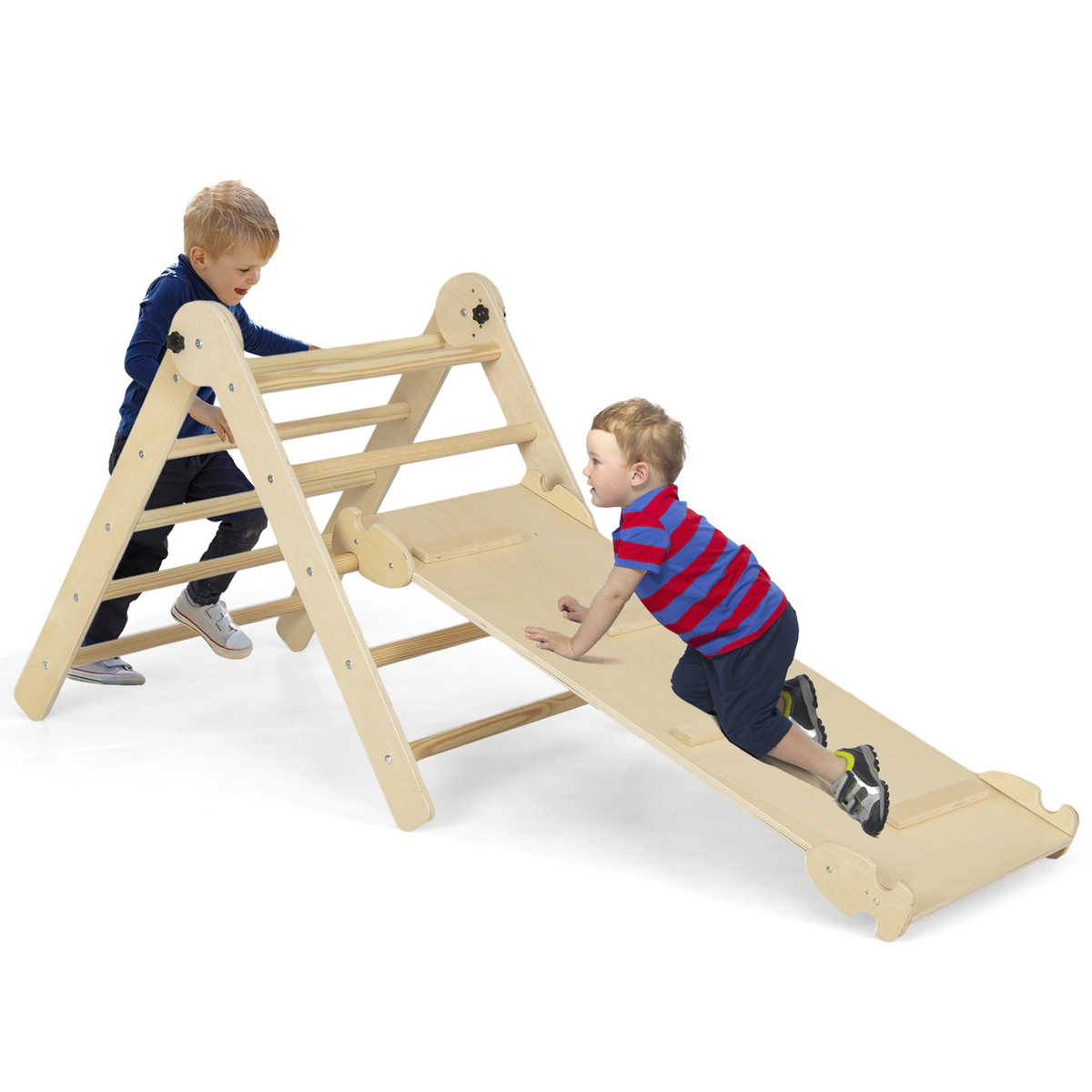 SUGIFT Foldable Adjustable 3-in-1 Kids Triangle Climbing Set 132-lb Capacity Ages 3+ Colorful/Natural Ladder Ramp Single