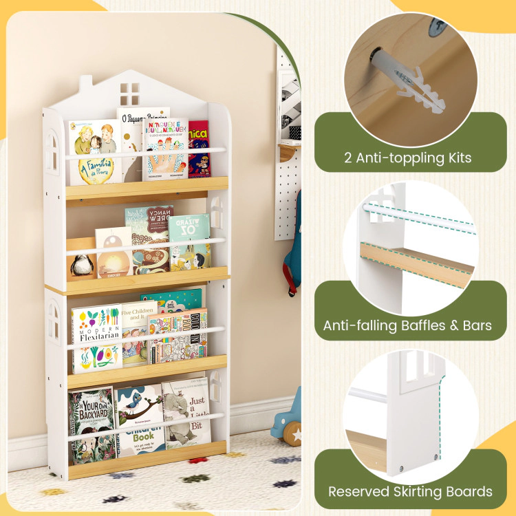 Hivvago House-Shaped Kids Bookshelf with Anti-falling Baffles