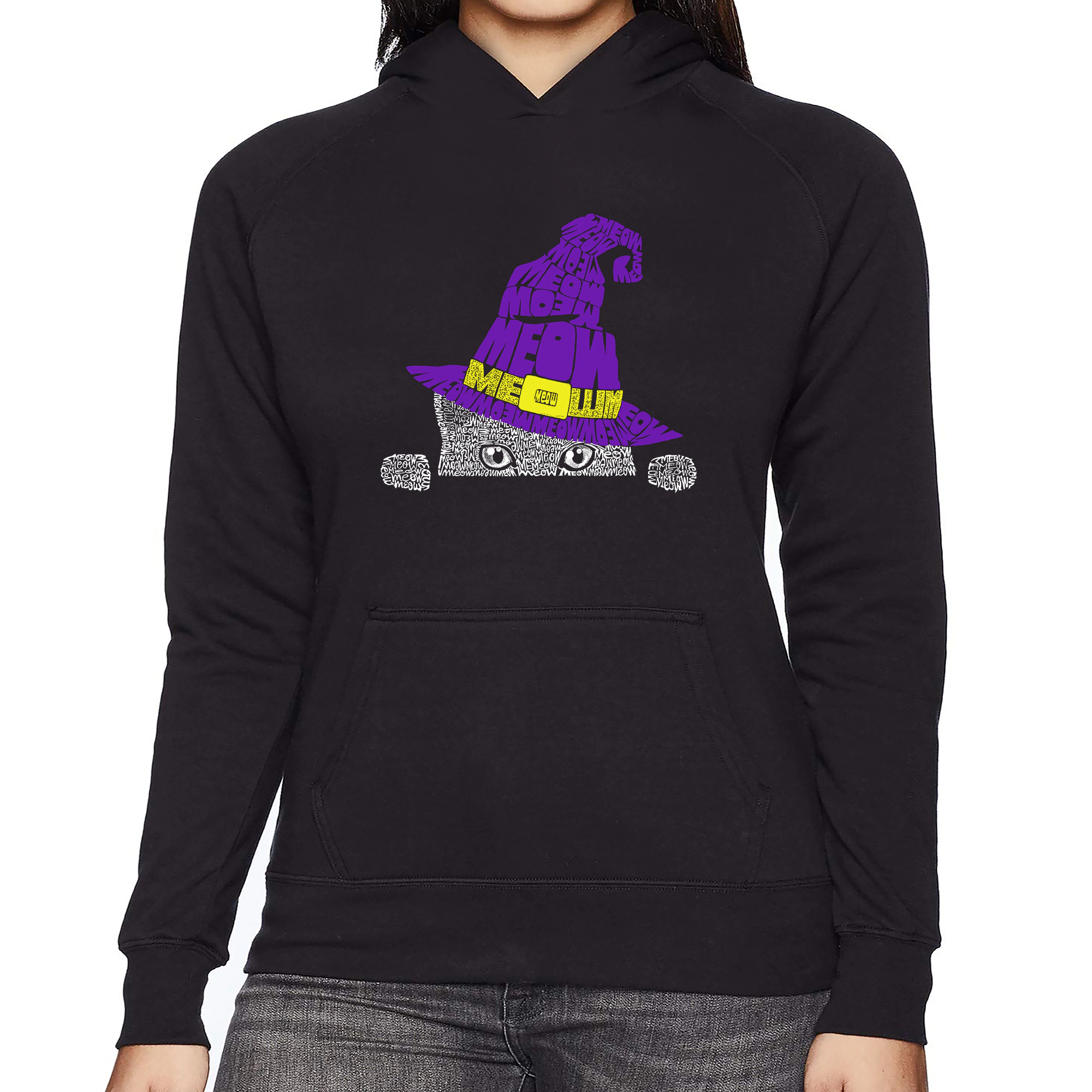 LA Pop Art Peeking Witch Cat - Women's Word Hooded Sweatshirt