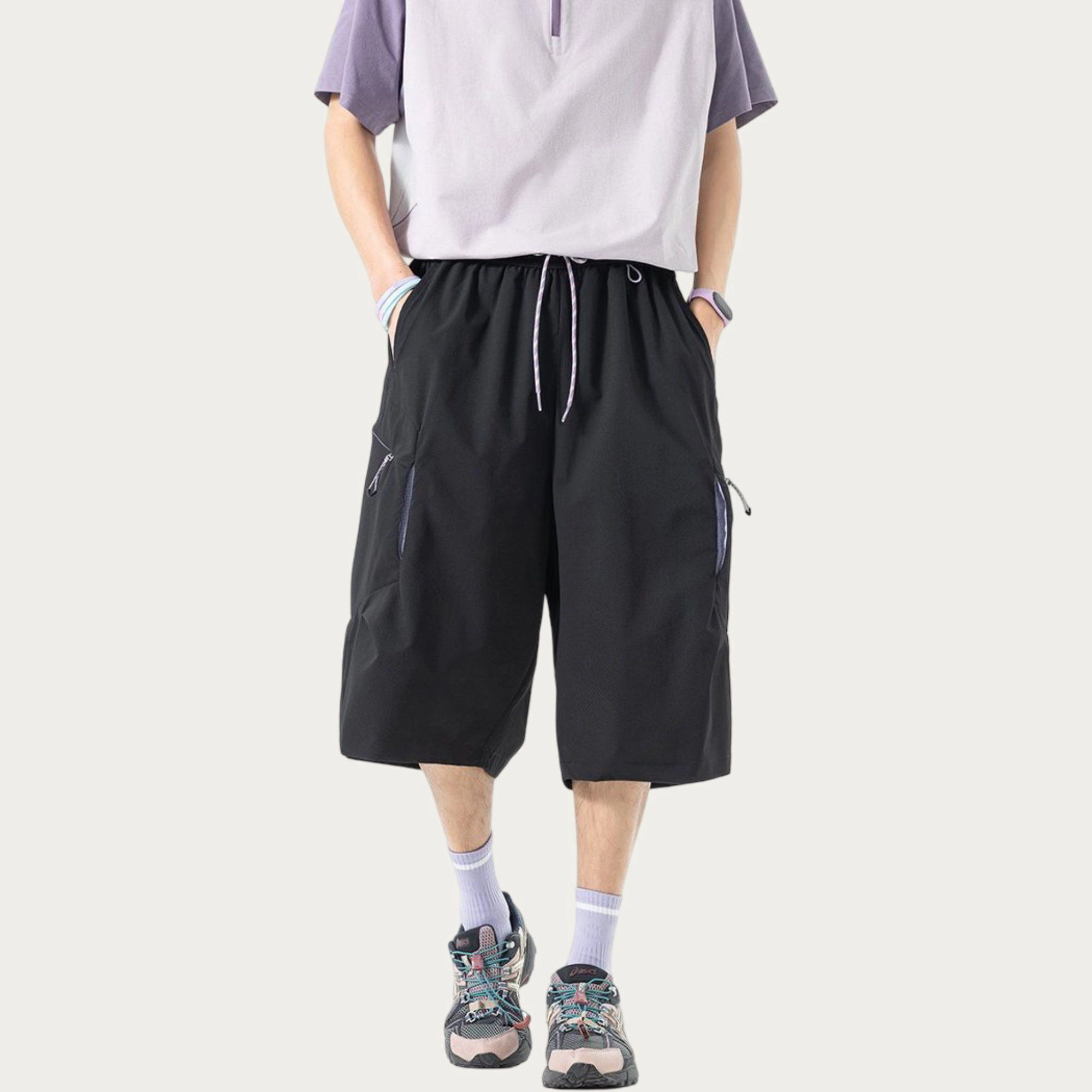 Anna-Kaci Men's Longline Athletic Shorts with Elastic Drawstring Waist Multi Zipper Pocket Design and Relaxed Fit Style