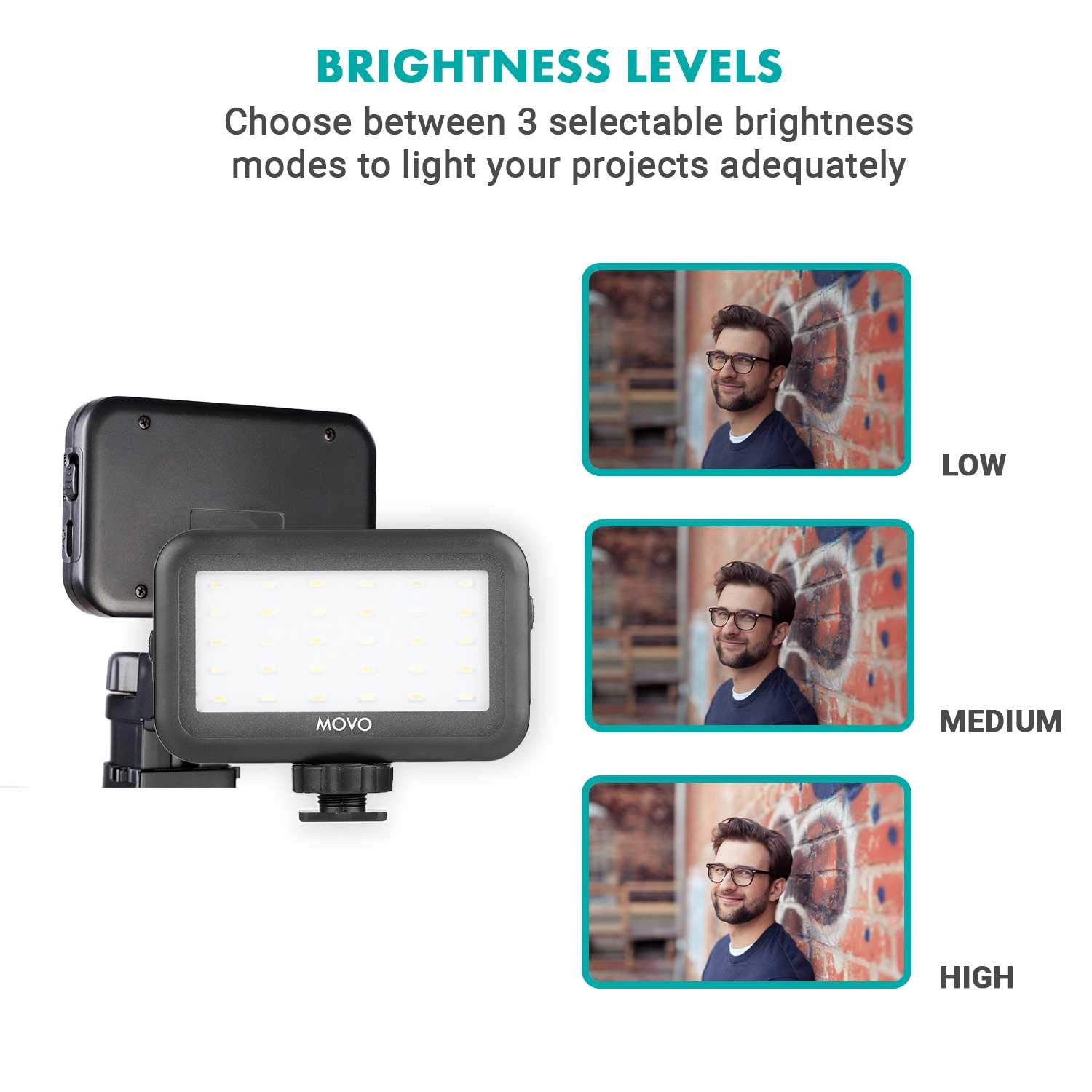 Movo LED-30 Mini LED Light Panel - Adjustable Brightness Rechargeable Battery