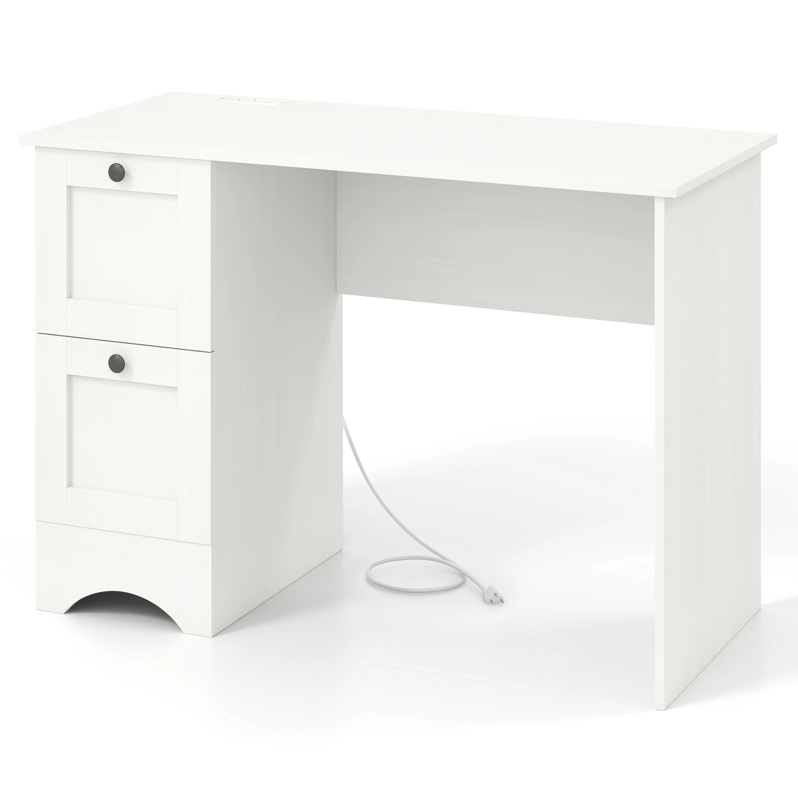 SUGIFT 43-Inch Modern White Computer Desk with 2 Drawers, Charging Station and Cable Hole