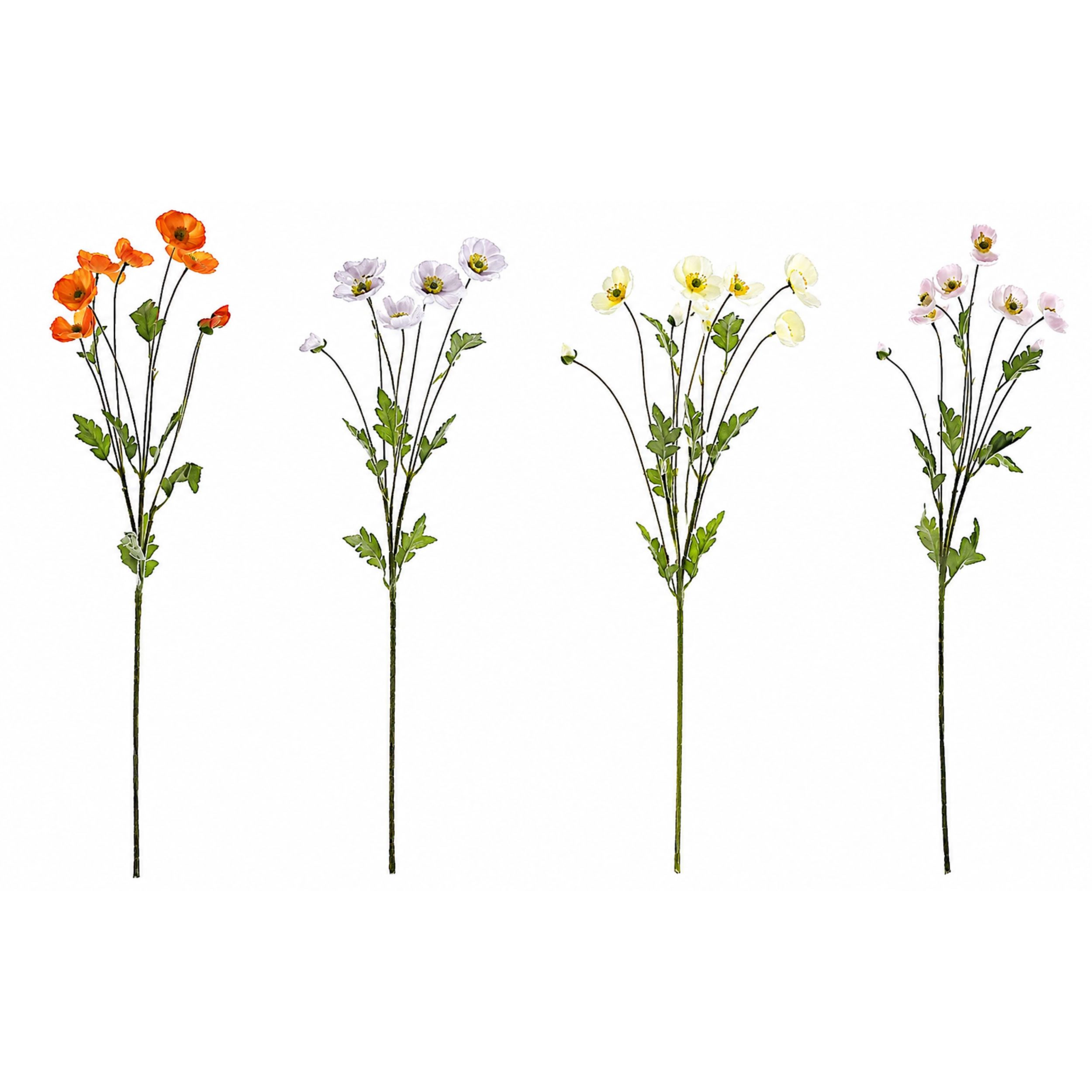 Home Collection Pack of 2, 33-Inch Silk Artificial Poppy Flower Bushes with Long Stems