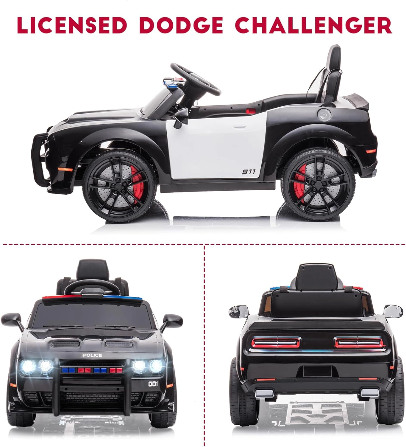 12V Kids Licensed Dodge Challenger Ride-On Car, Electric Vehicles with Remote, LED Lights, Bluetooth & MP3
