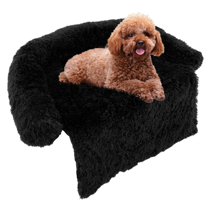 SUGIFT 40 x 35-in Black Plush Calming Dog Couch Bed Sofa Cover with Removable Bolster and Anti-Slip Bottom