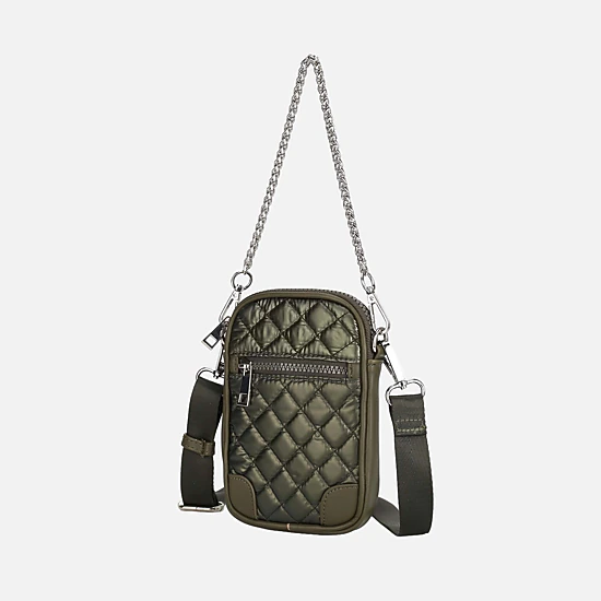Mia K Collection Betty Compact Smartphone Crossbody Bag - Quilted Metallic Nylon with Vegan Leather