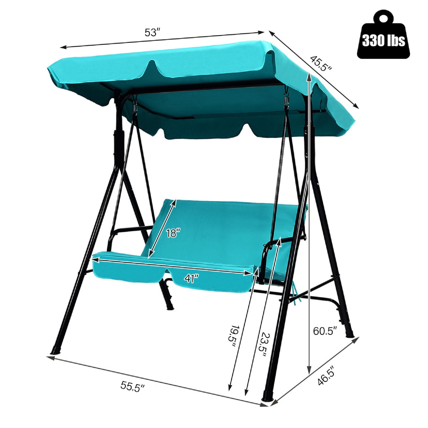 LJG Loveseat Cushioned Patio Steel Frame Swing Glider -Black