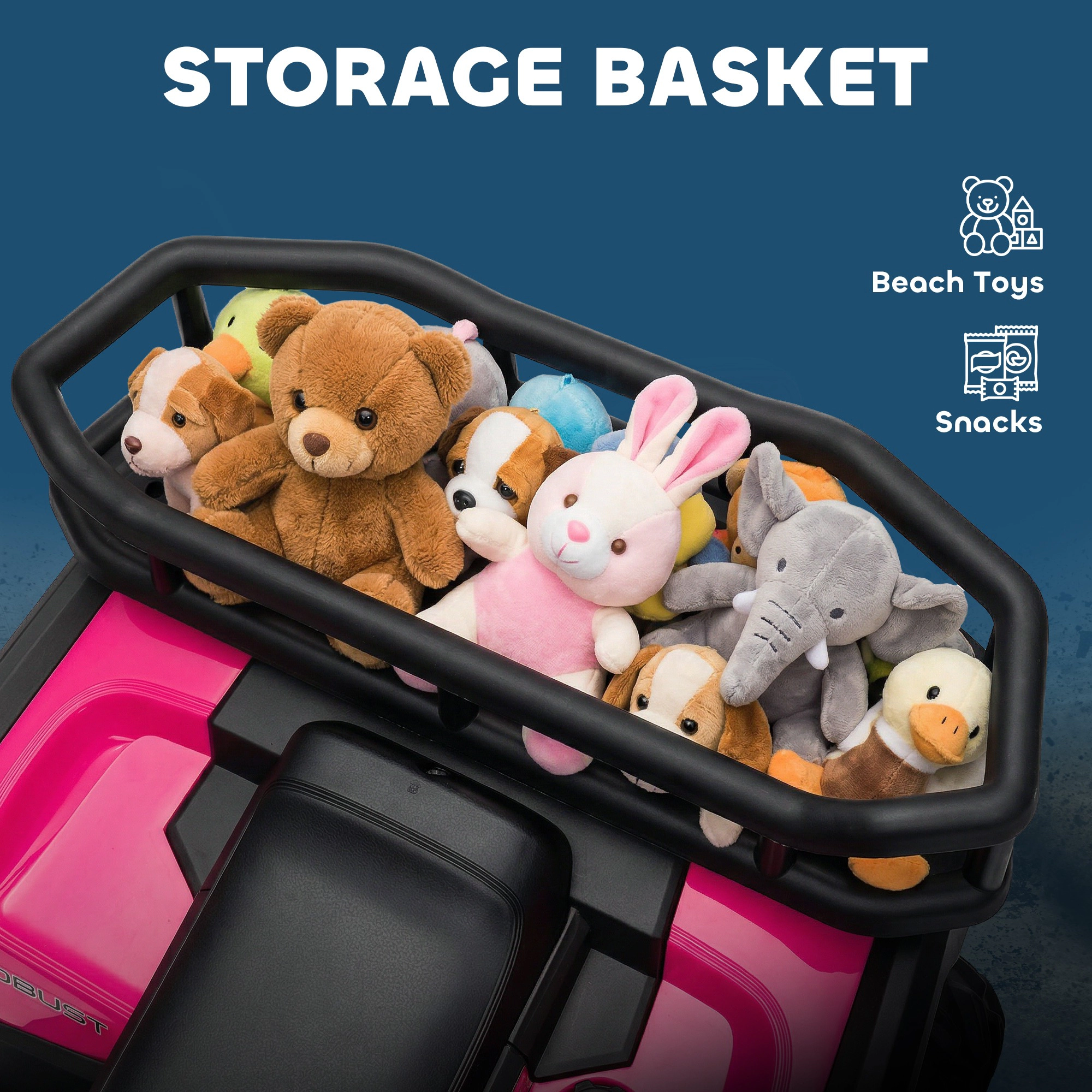 HONGGE Kids ATV Quad with 4-Wheel Suspension, Storage Basket, LED Lights and Music, Ages 3-5, Pink
