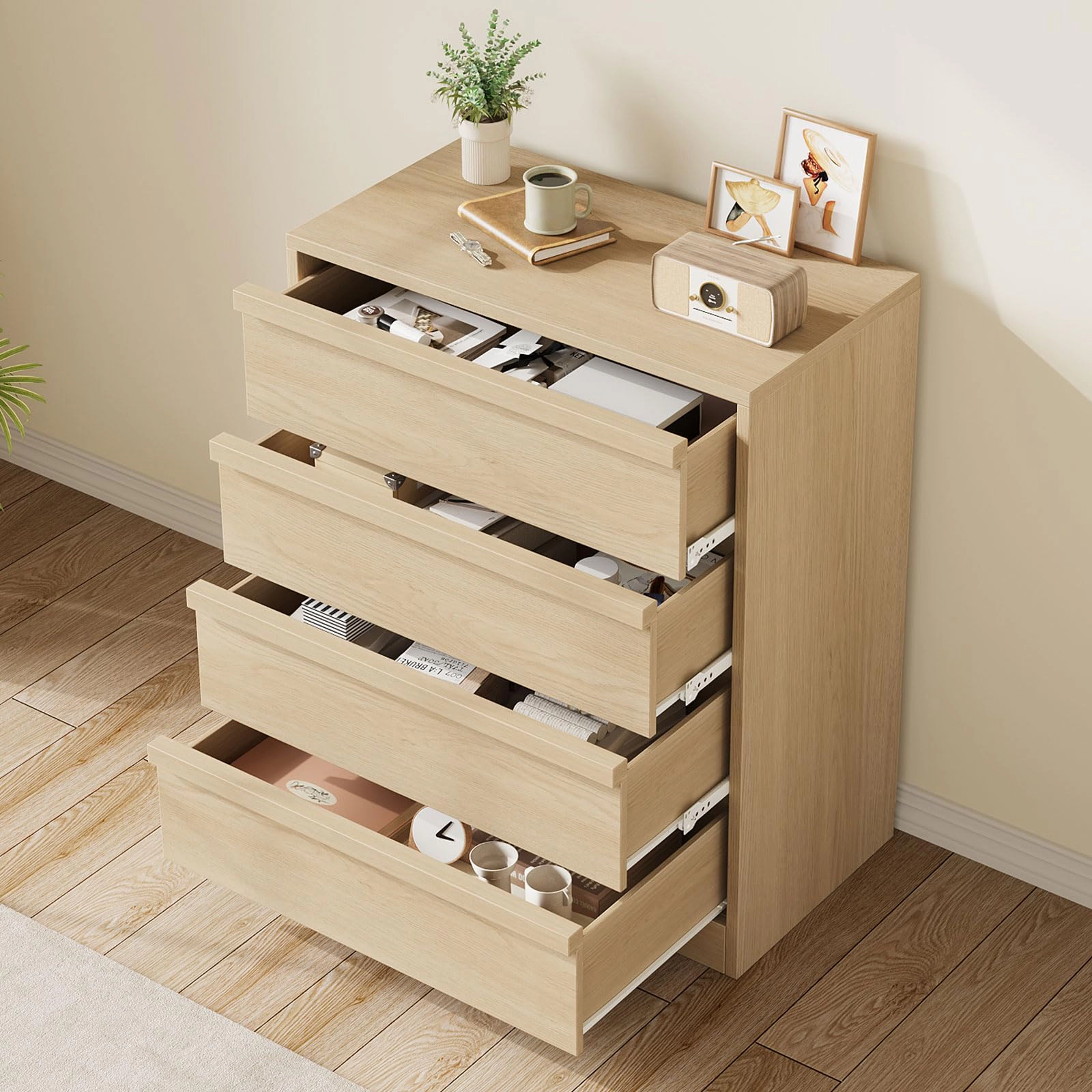 4 Drawer Tall Dresser Nightstand, Modern Small Chest with Storage for Bedroom, Nursery or Entryway