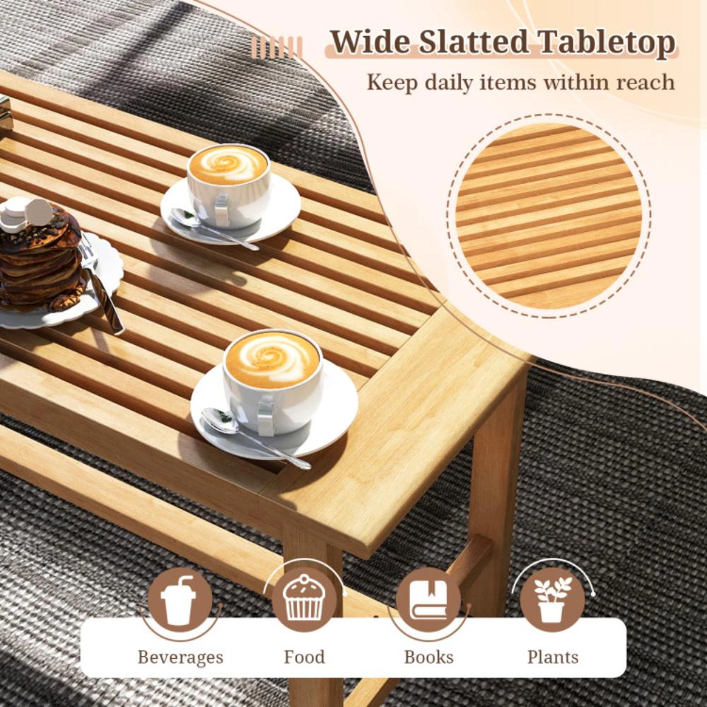 Hivvago Patio Coffee Table 36 Inch Rectangular Outside Side Table With Slatted Tabletop