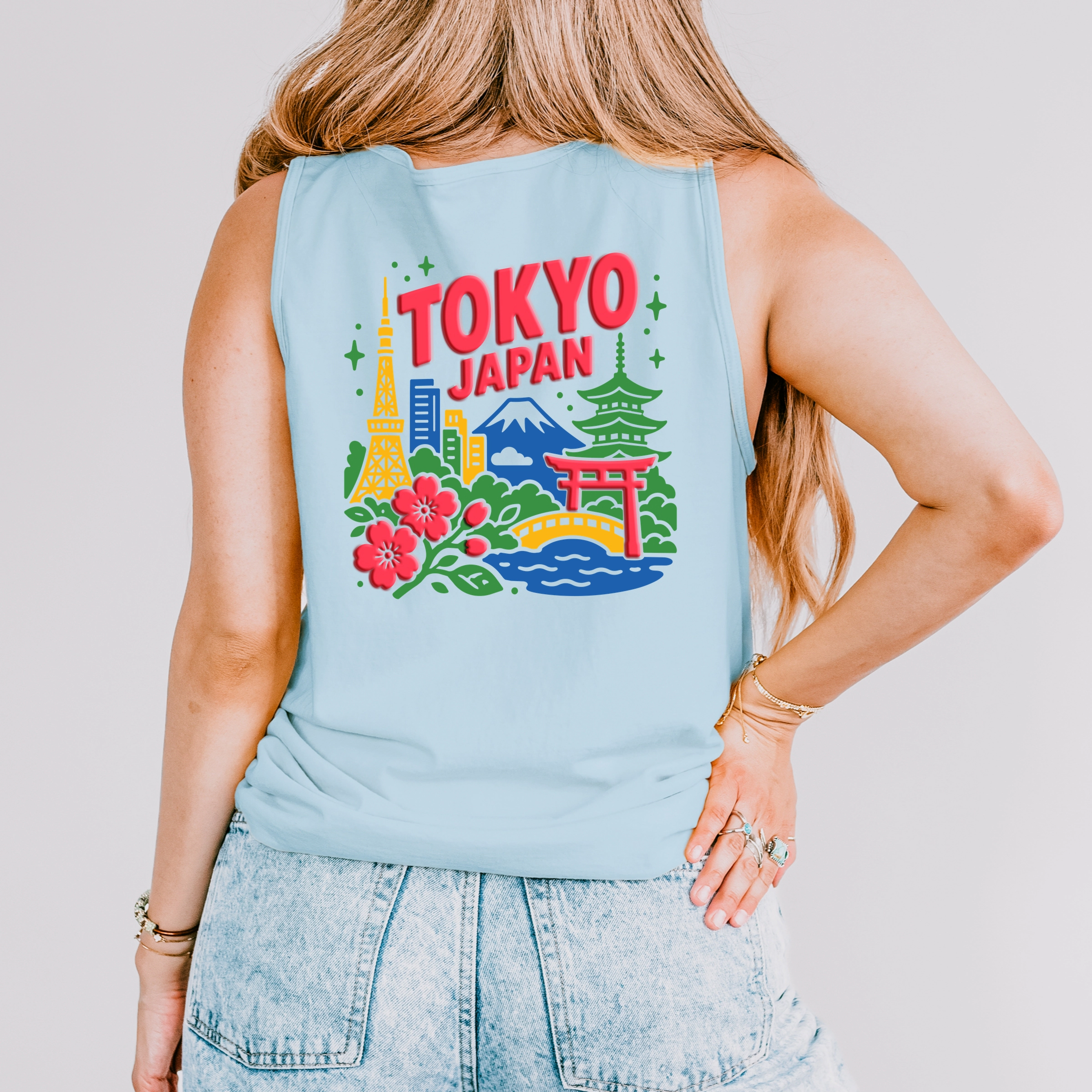 Simply Sage Market - Women's Garment Dyed Graphic Tank Top Tokyo Vibrant Puff Print