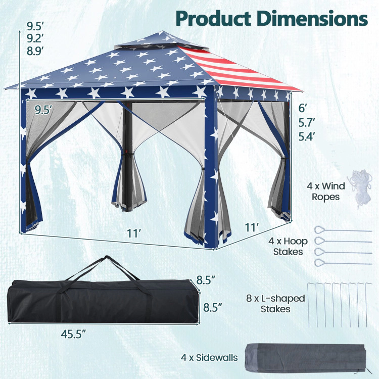 Hivvago 2-Tier Pop-Up Gazebo Tent with Portable Canopy and Mesh Walls