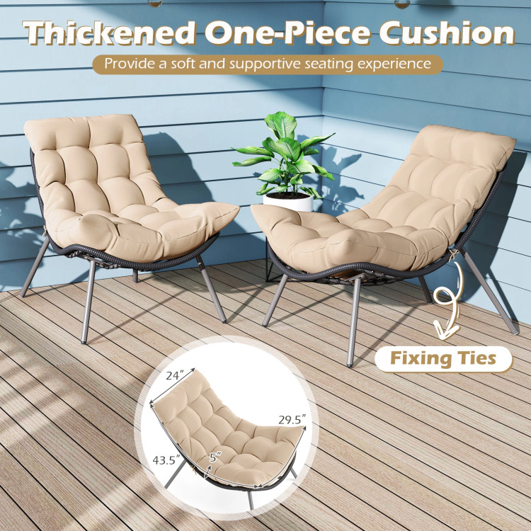 Hivvago 3 Pieces Pe Rattan Conversation Set With Cushioned Papasan Chairs