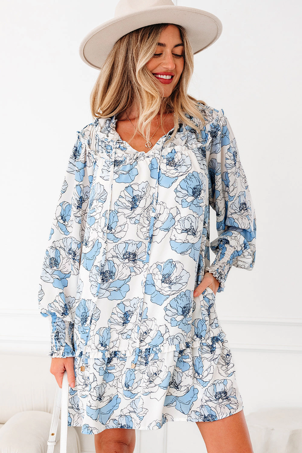 Threaded Pear Womens Juliana Sleeve Flowy Mini Dress
