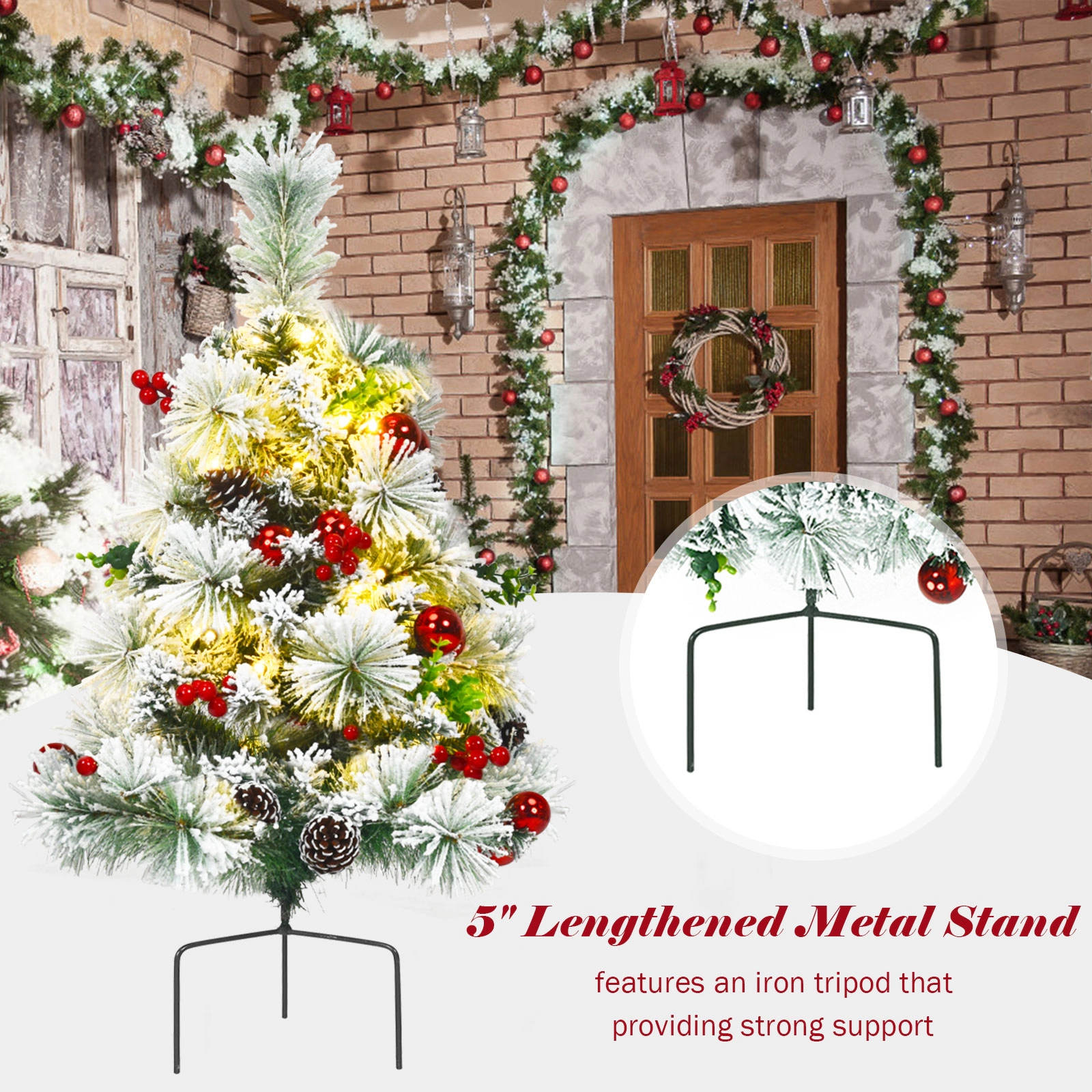 SUGIFT Set of 2 Pre-Lit Flocked Battery Powered Pathway Christmas Trees 2-ft Tall 30 LED Lights 8 Modes Green
