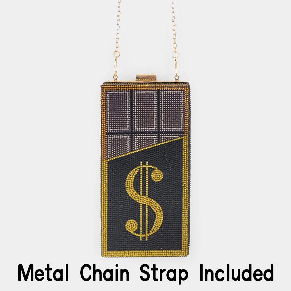 Fashnzfab Bling Dollar Sign Chocolate Vertical Clutch Bag