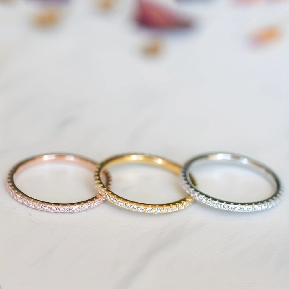 Wardrobe Whimsy Multi‑Tone Half Eternity Cubic Zirconia Stackable Band Ring