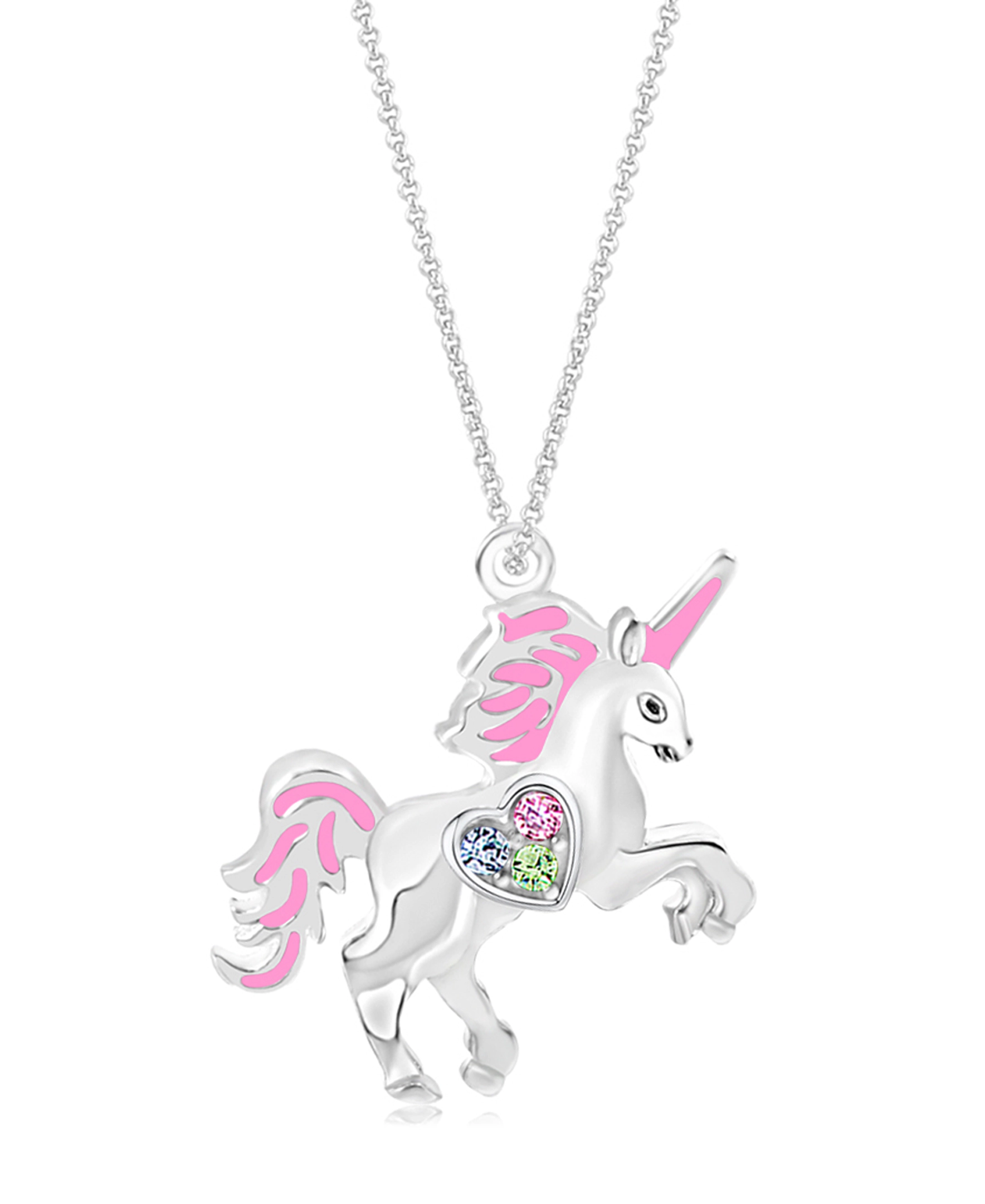 CHANTEUR Kids Unicorn Crystal Pendant Necklace - White Gold Palladium Plating, 6-inch