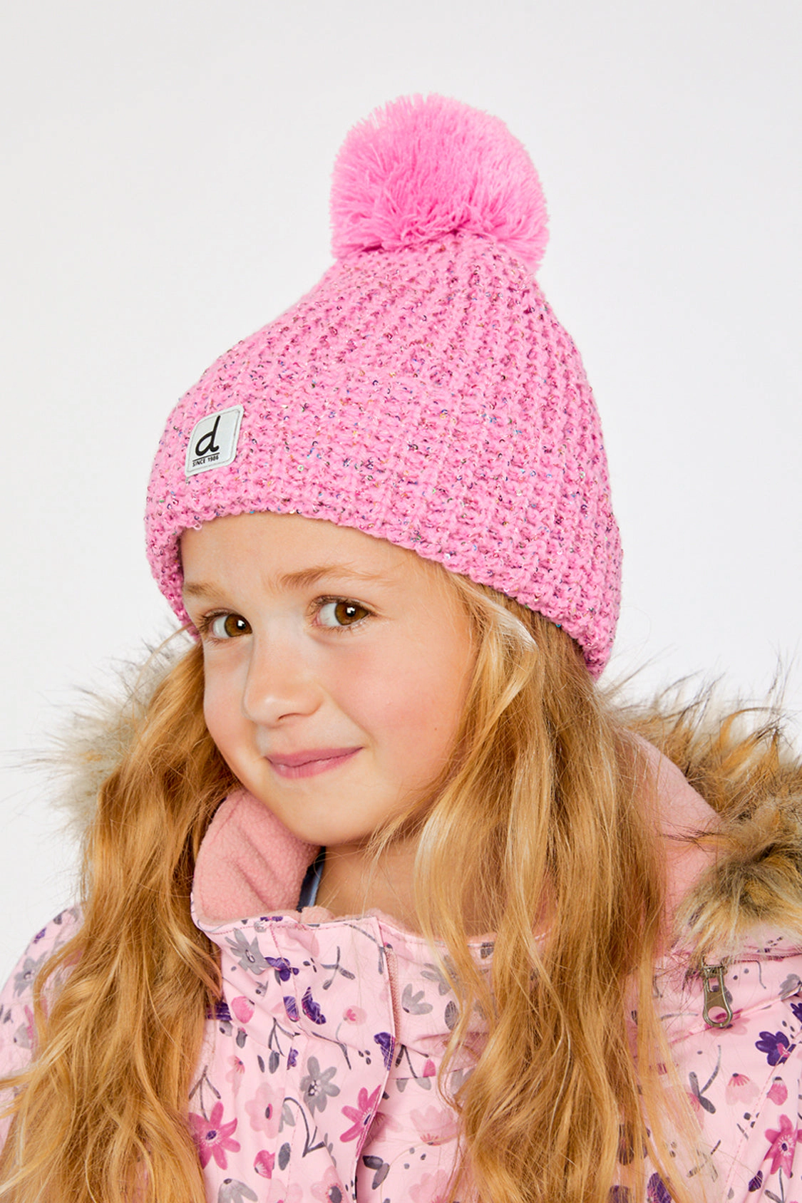 Deux par Girls Marled Winter Knit Hat with Pompom