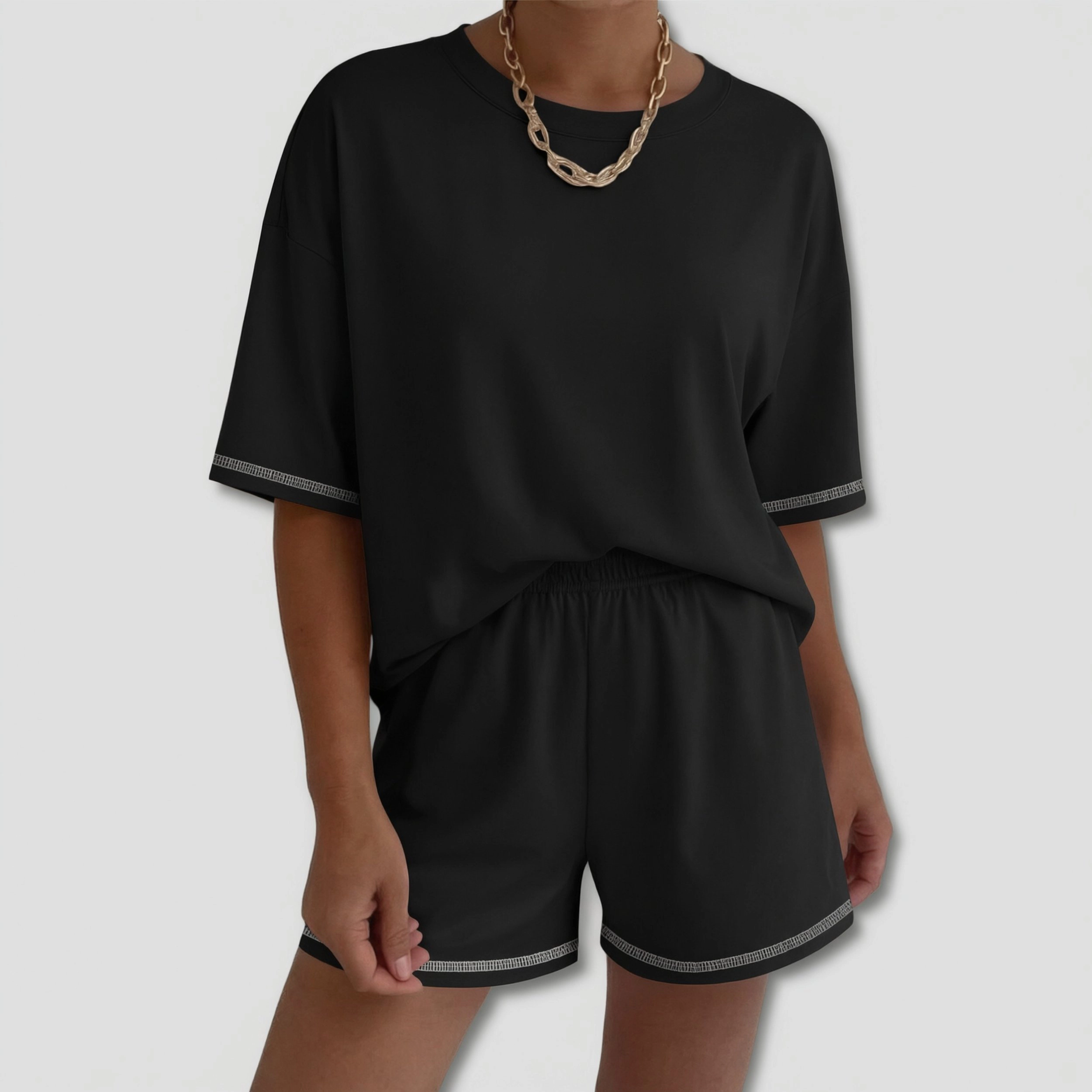 Ekouaer Women's Crew Neck Short Sleeve Top & Shorts 2pc Lounge Set