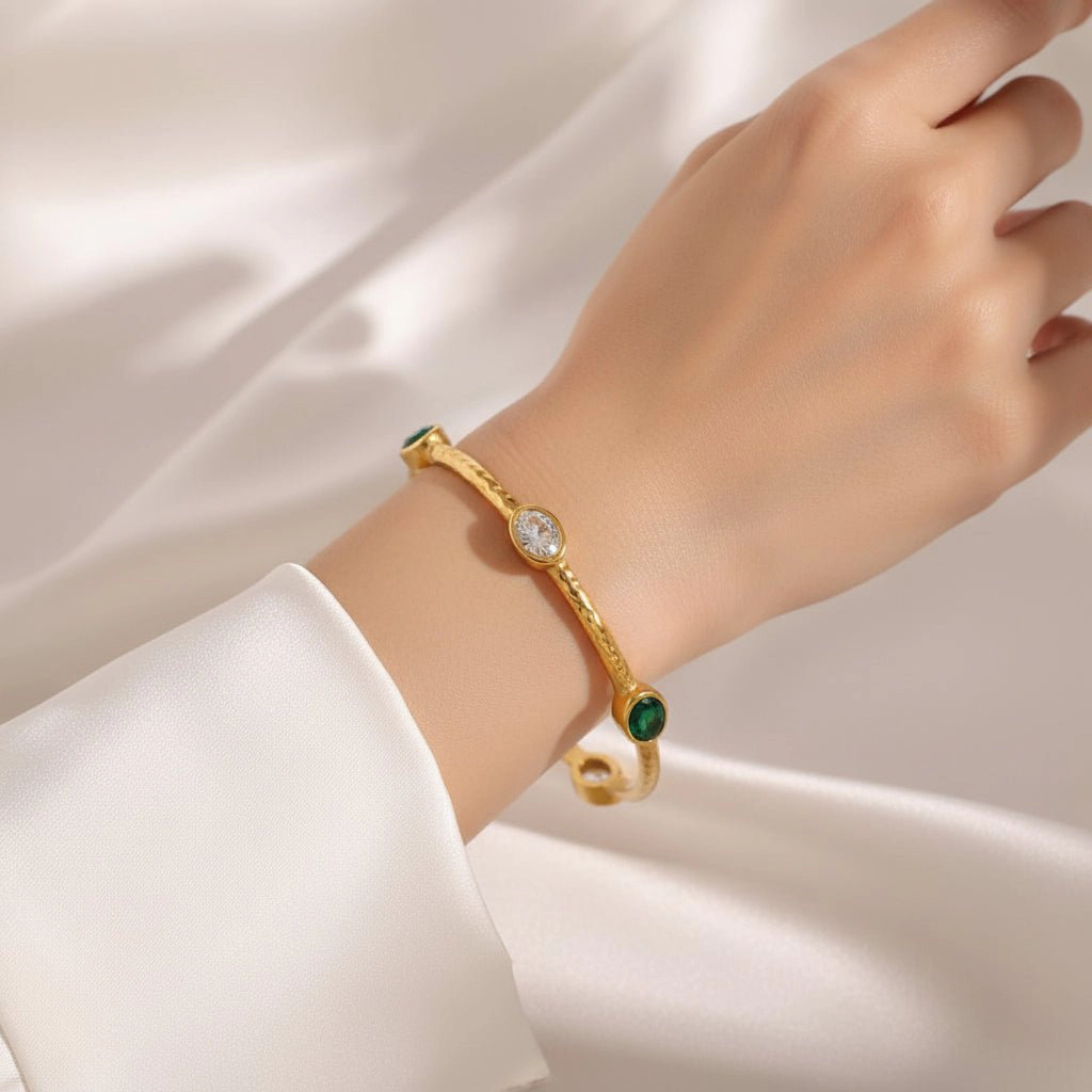 DressAtR Women's Gold Plated Geometric Zircon Bangle