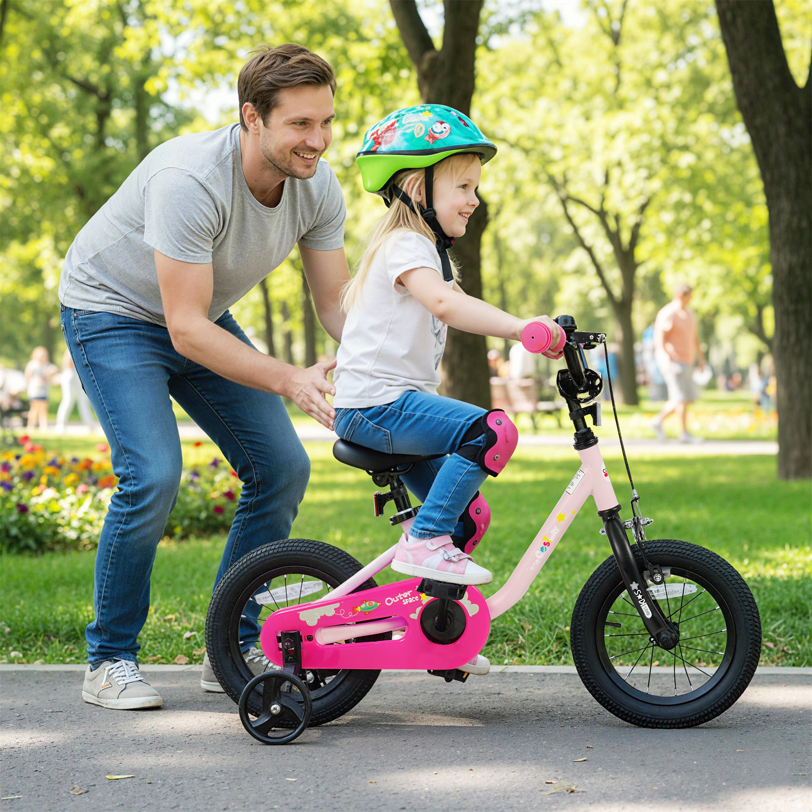 LJG Kids Bike Boys and Girls 12/14/16-Inch Children Bicycle-Pink