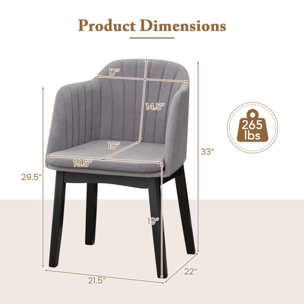 Hivvago Upholstered Velvet Accent Modern Dining Chairs Set of 2 with Curved Backrests-Grey