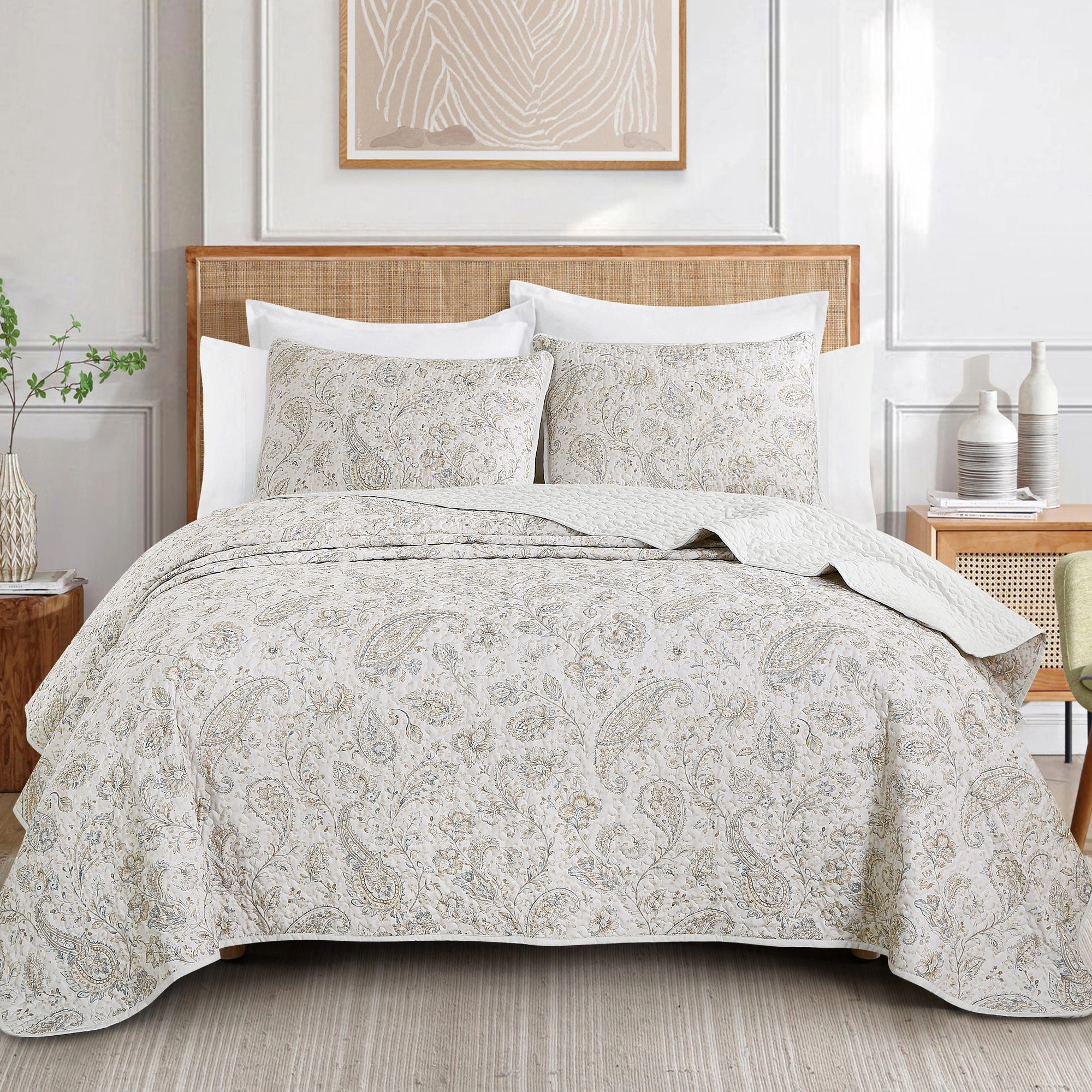 MarCielo 3 Piece Lightweight Quilt Bedspread Set Reversible Floral Botanical