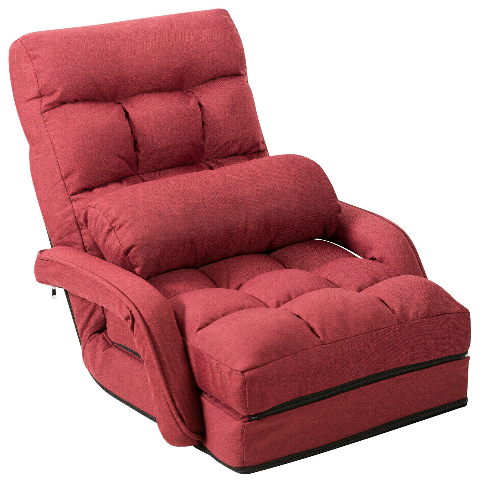 SUGIFT 6-Position Adjustable Backrest Padded Armrests Lumbar Pillow Folding Floor Armchair 22-in x 26-in x 29-in Red