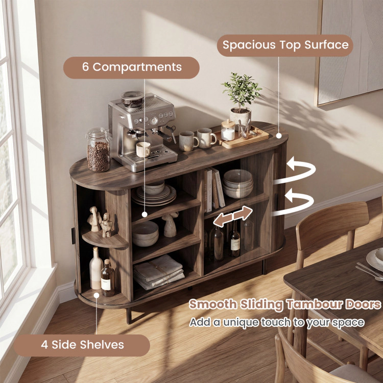 Hivvago 47 Inch Fluted Sideboard Buffet Cabinet With Tambour Sliding Doors And Metal Legs