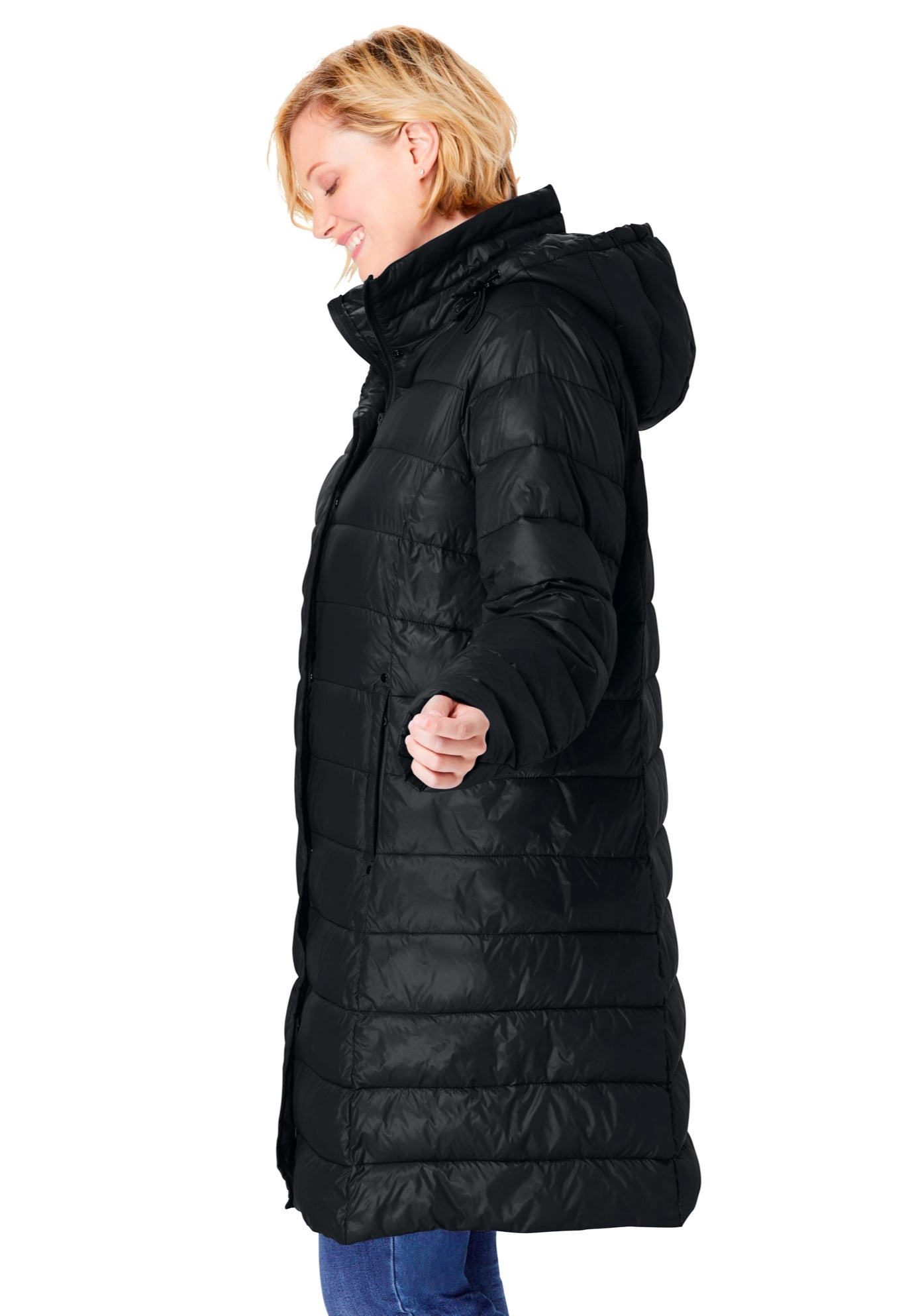 Woman Within Plus Long Packable Puffer Jacket